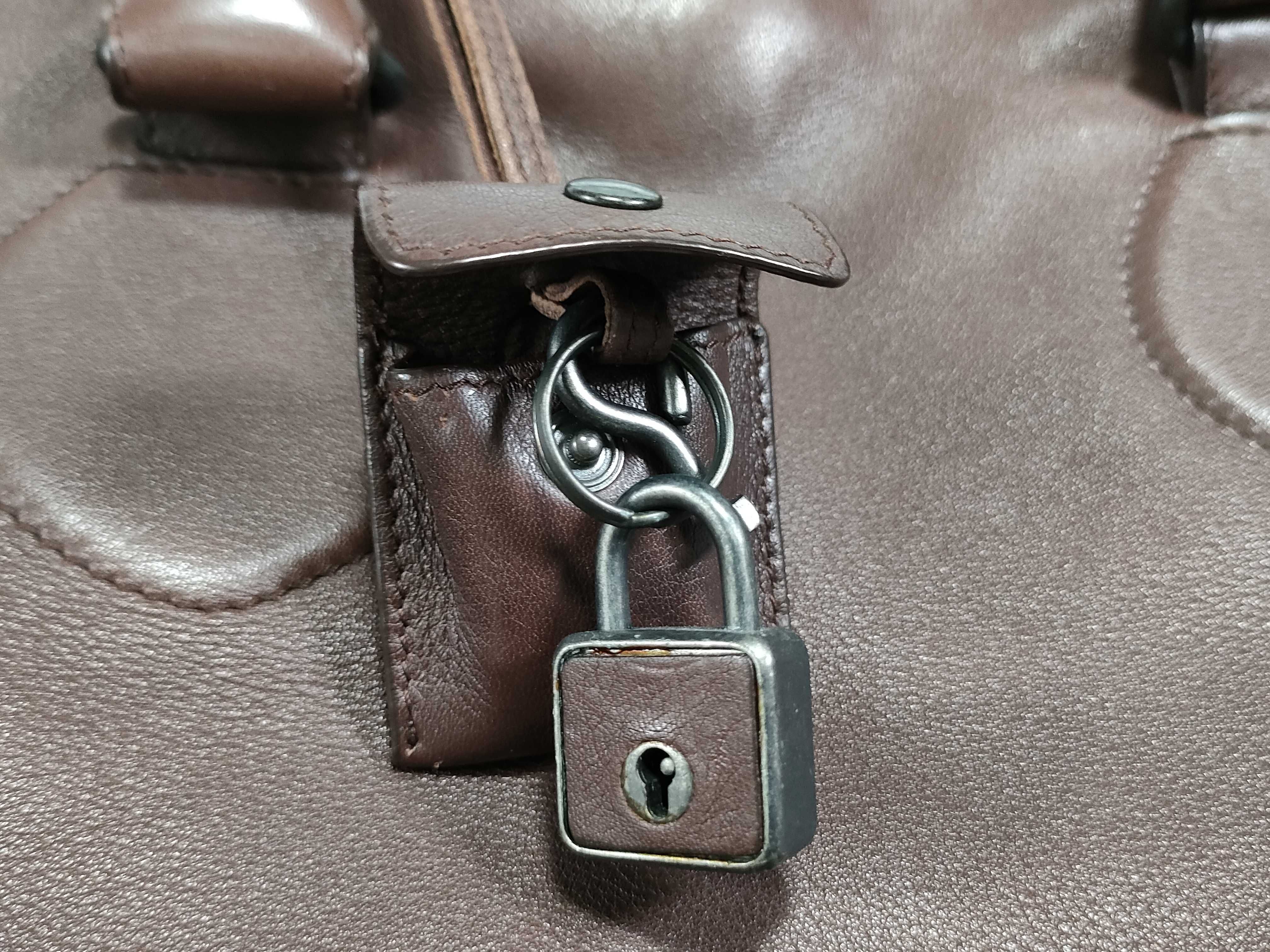 Leather Boston Bag, Brown — view 10