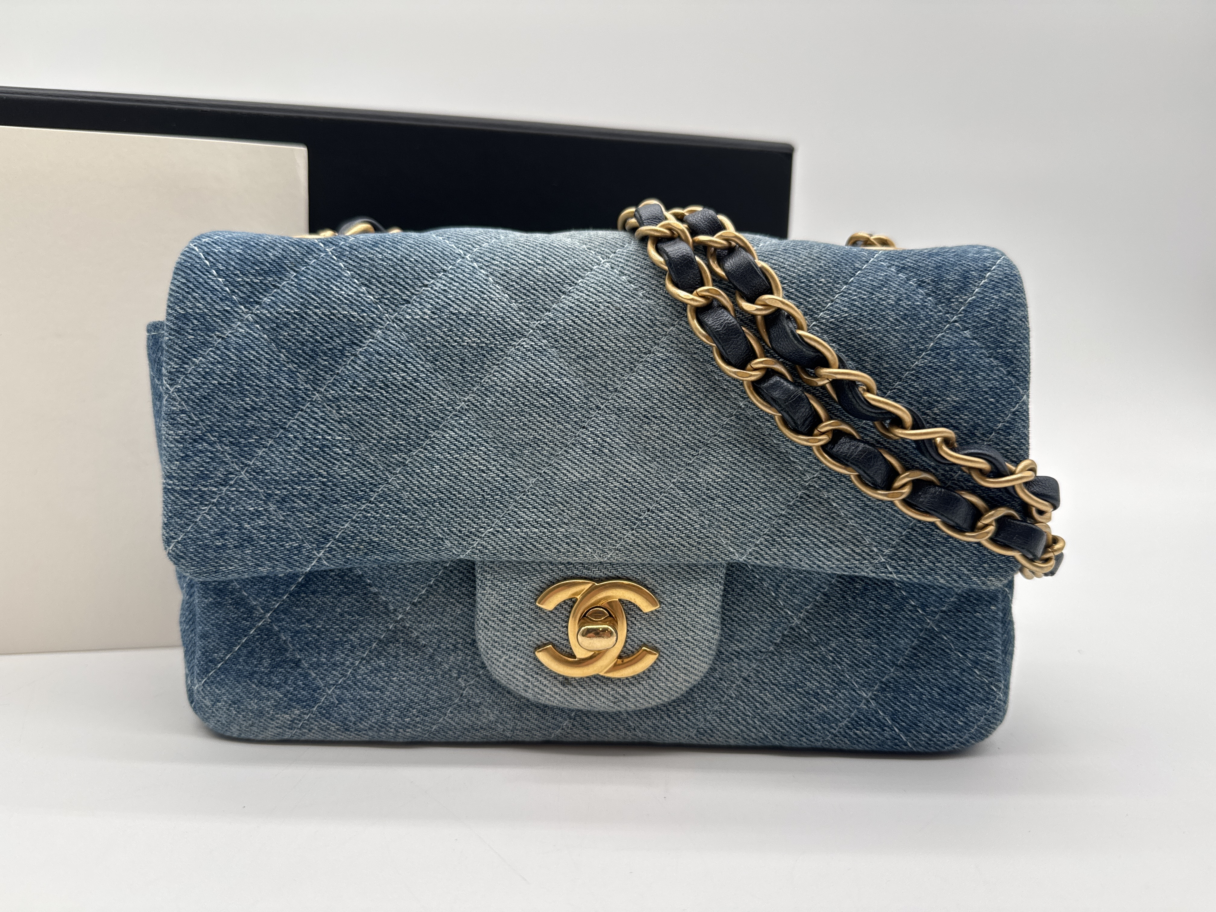 Denim Mini Matelassé 20 Shoulder Bag