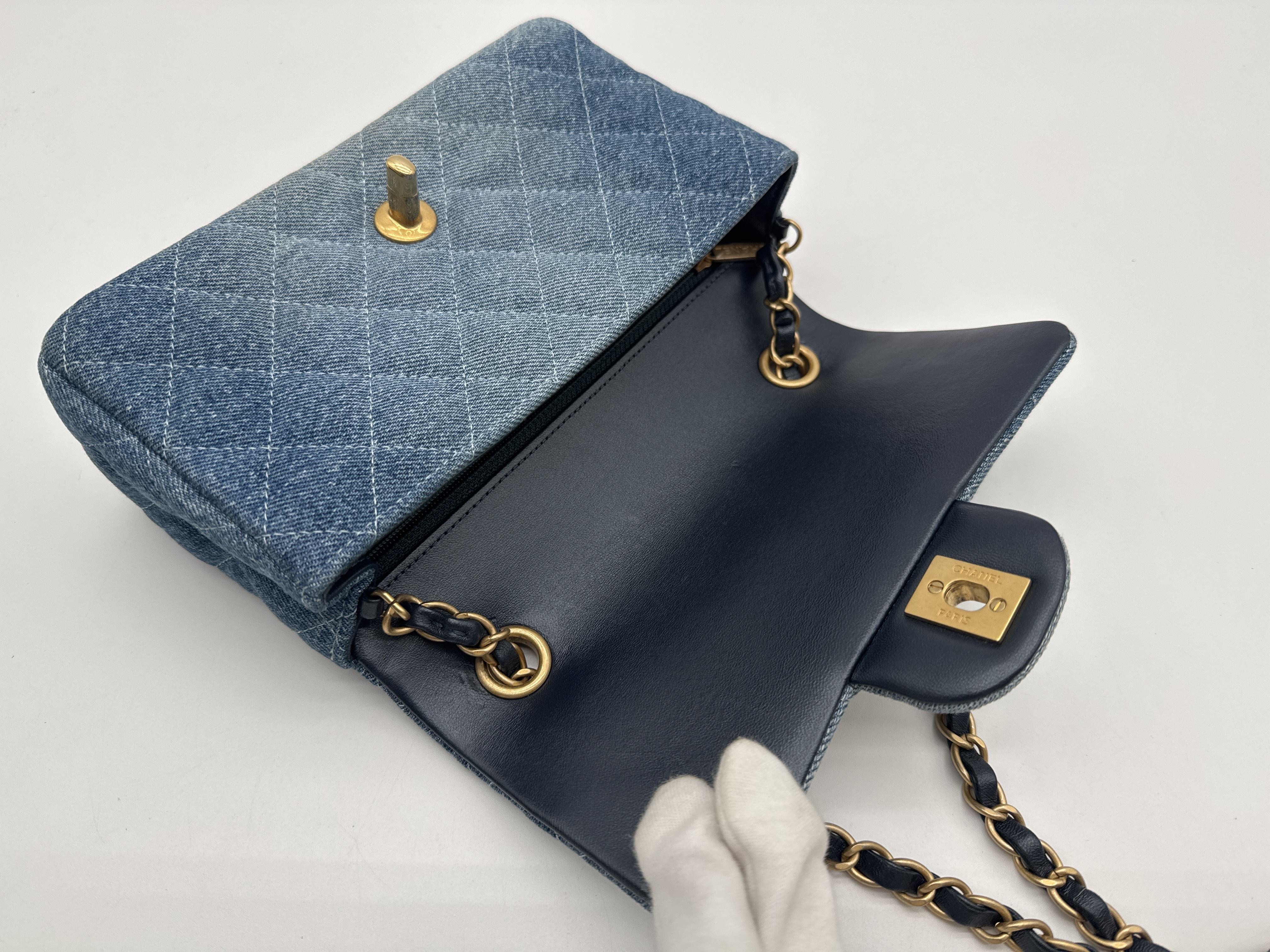 Denim Mini Matelassé 20 Shoulder Bag — view 9