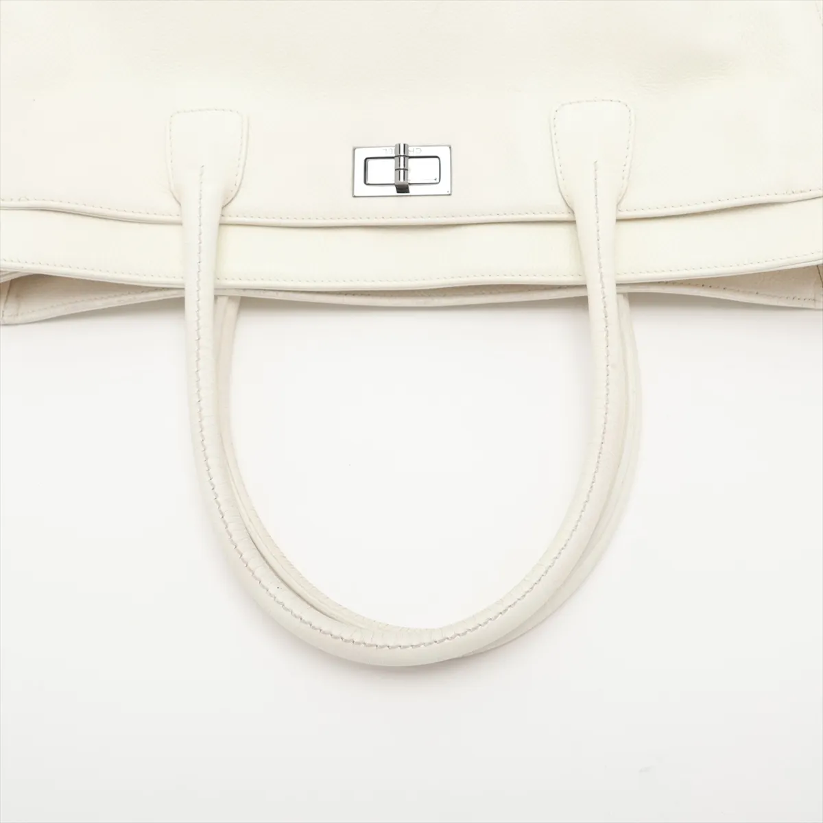 Executive Leather Tote Bag, White, Silver Hardware, 10071544 (Serial Number in the 10s) — view 5