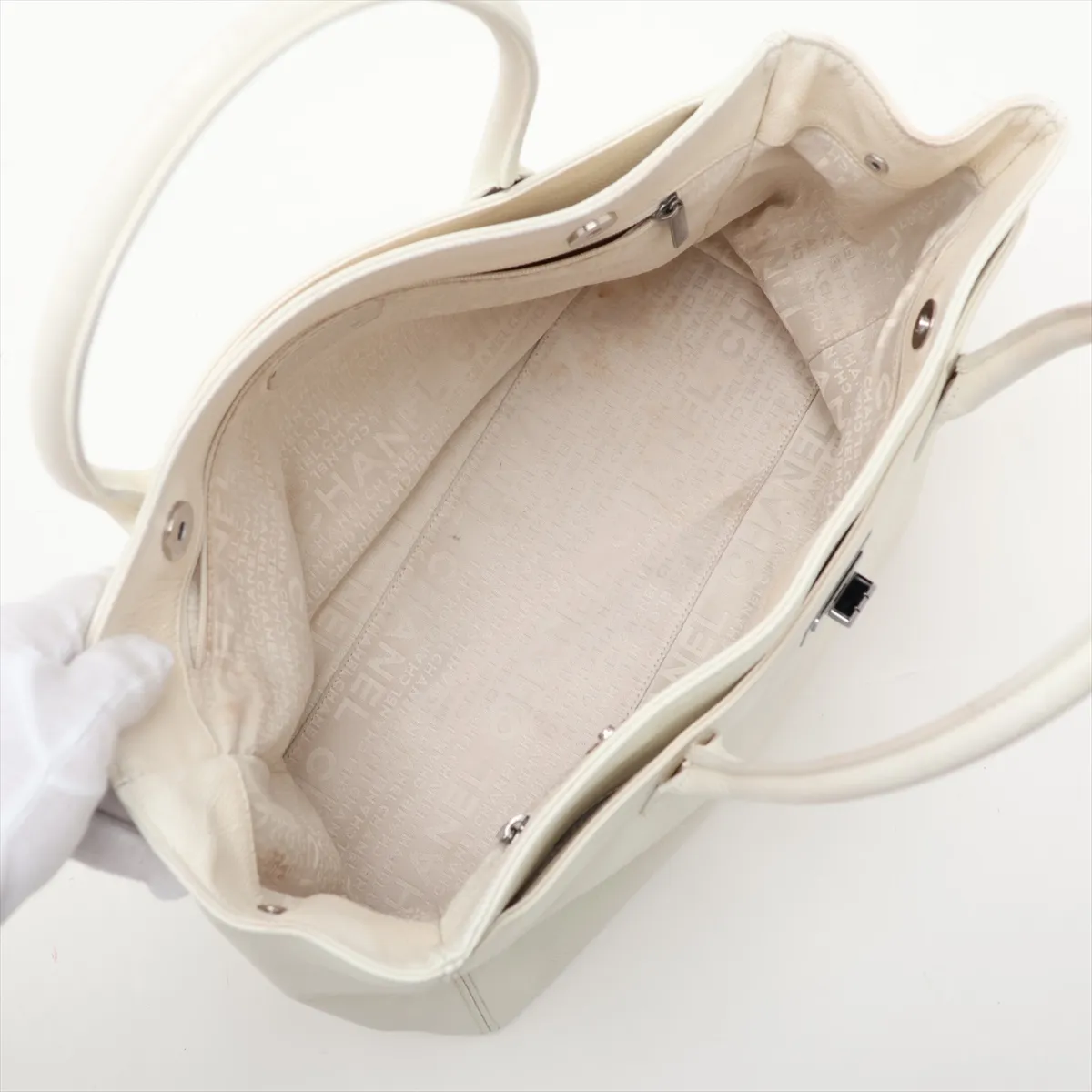 Executive Leather Tote Bag, White, Silver Hardware, 10071544 (Serial Number in the 10s) — view 7