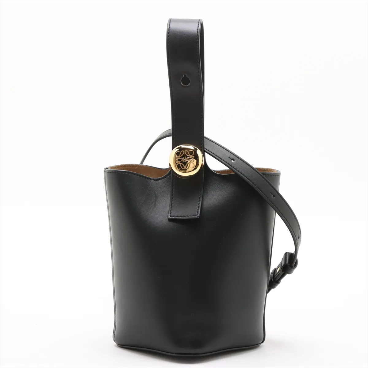 Pebble Bucket Mini Leather 2WAY Handbag Black