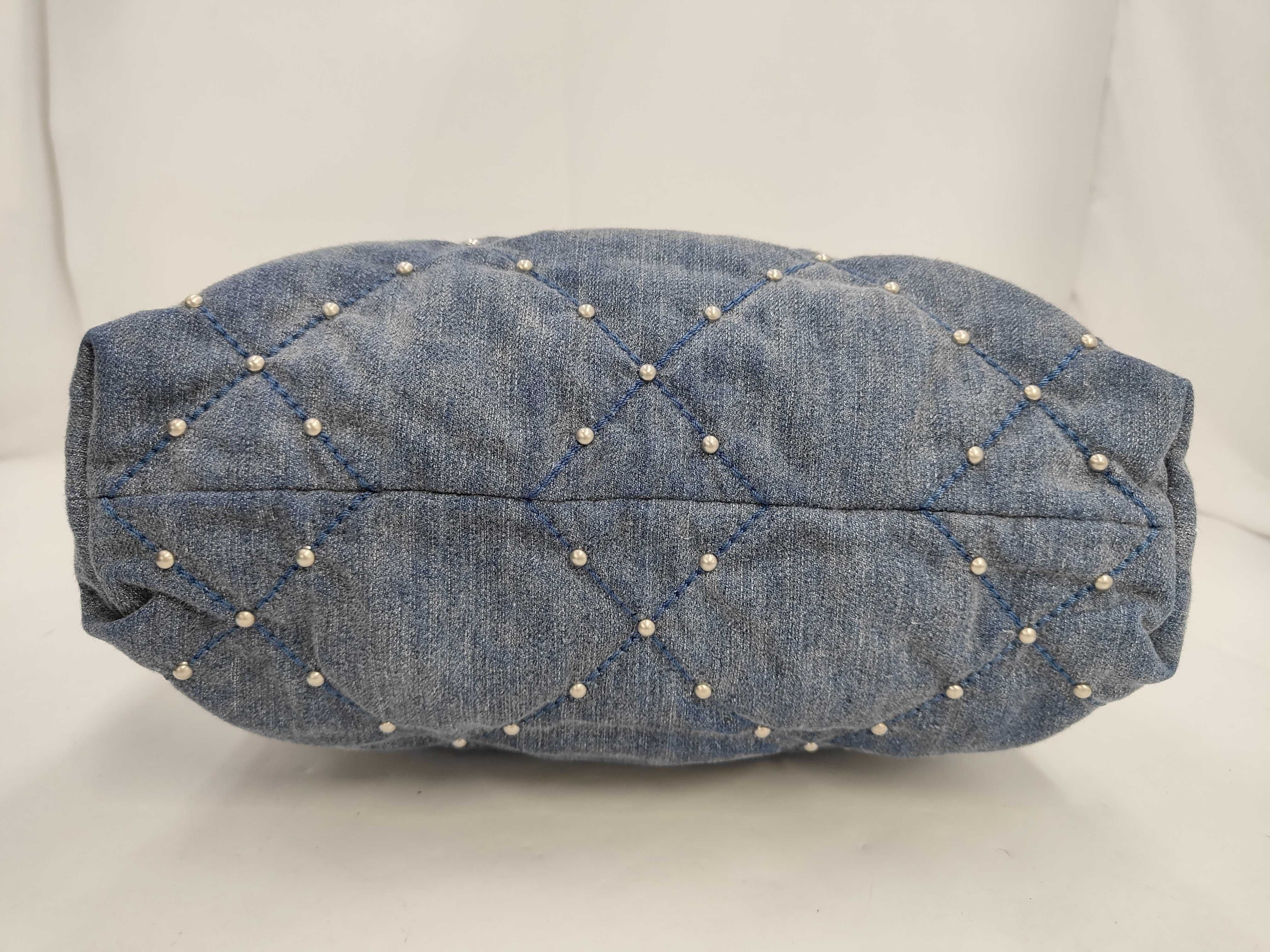 22 Small Denim x Stud Chain Shoulder Bag Blue Silver Hardware Bag — view 3