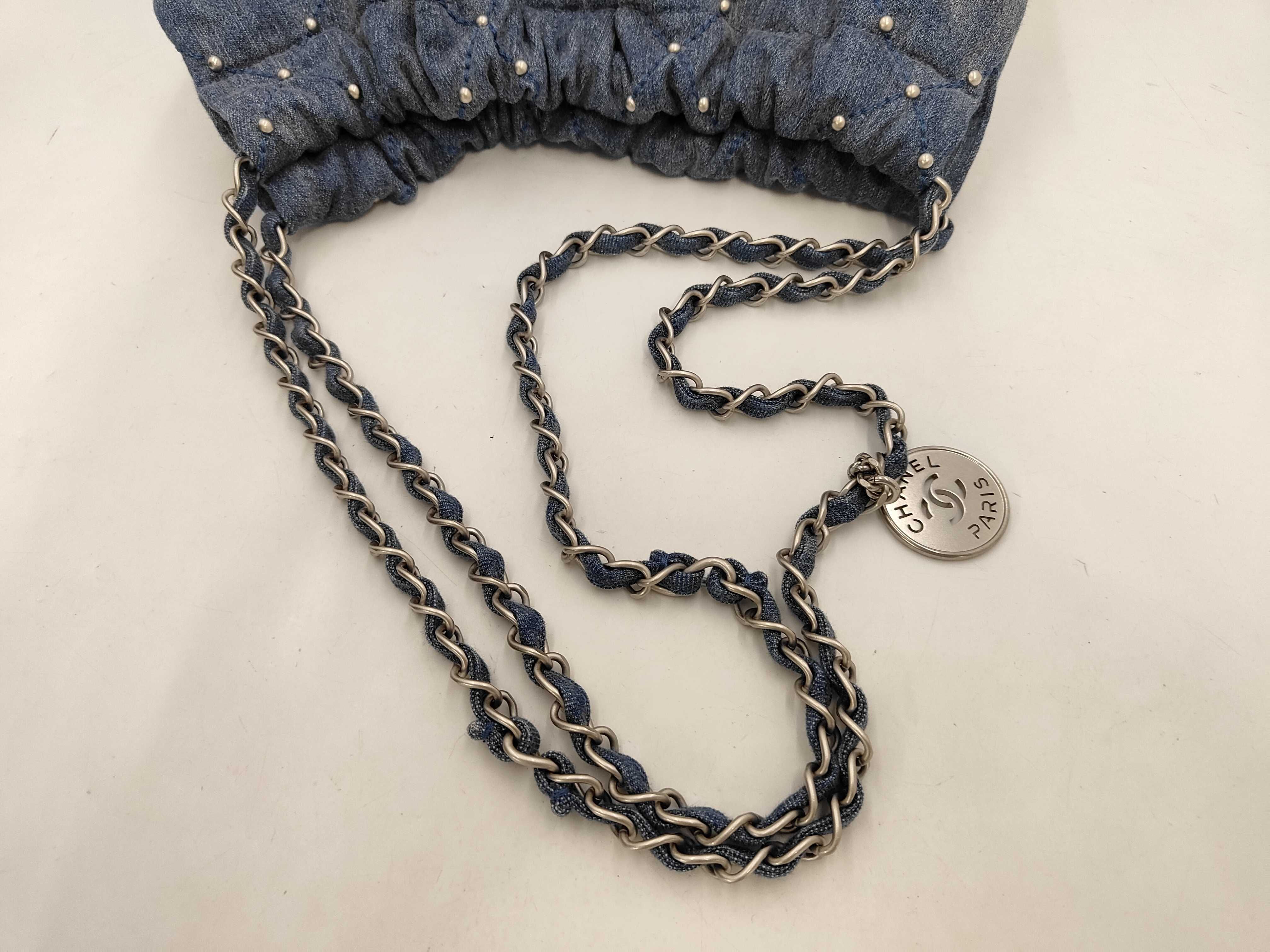22 Small Denim x Stud Chain Shoulder Bag Blue Silver Hardware Bag — view 5