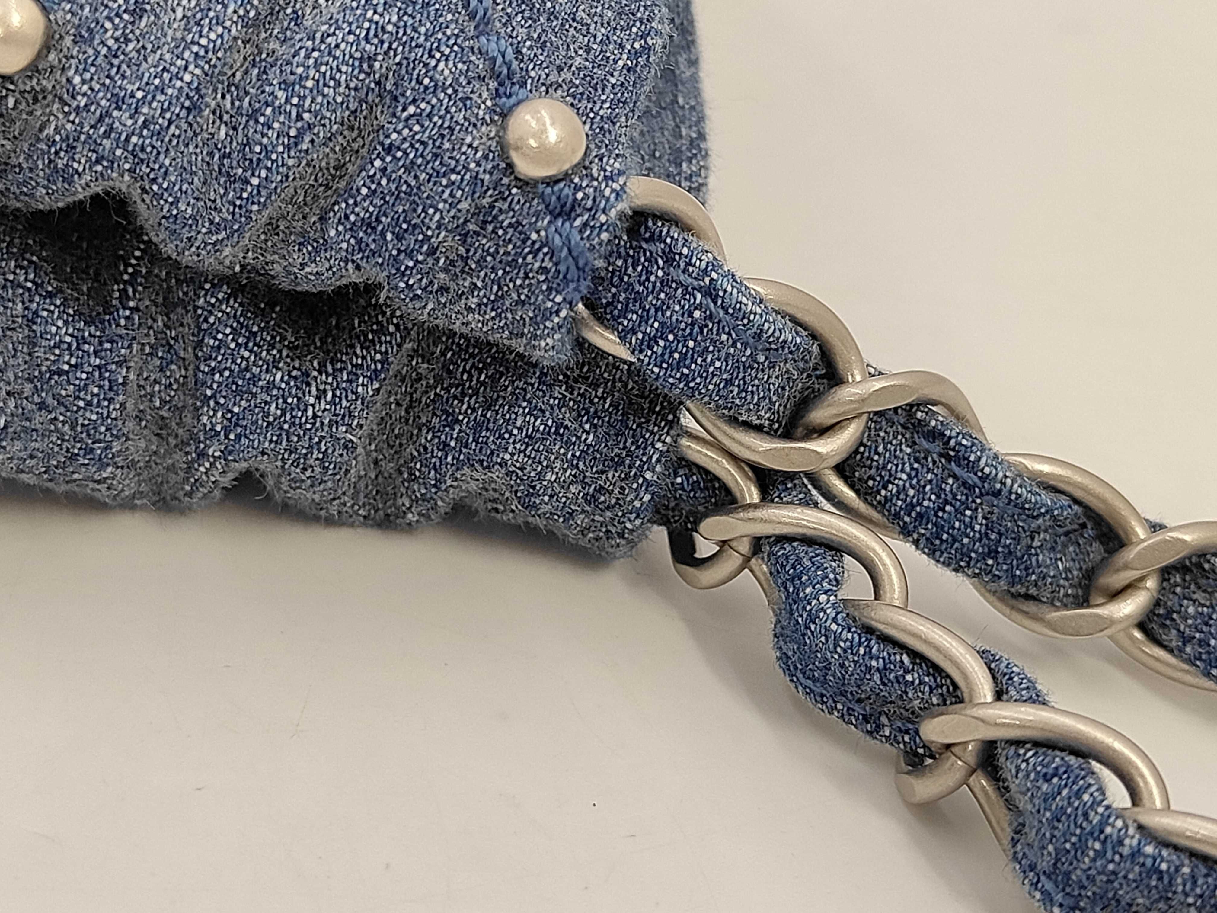 22 Small Denim x Stud Chain Shoulder Bag Blue Silver Hardware Bag — view 6