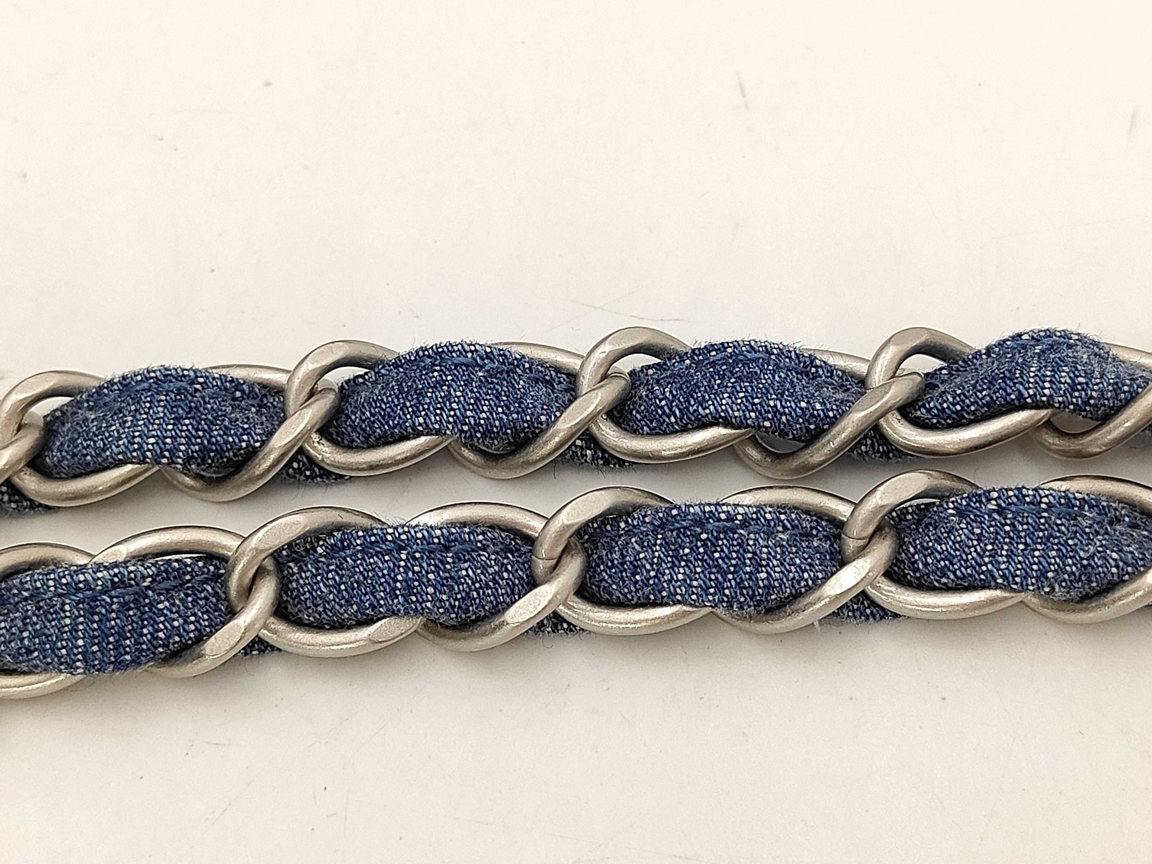 22 Small Denim x Stud Chain Shoulder Bag Blue Silver Hardware Bag — view 7