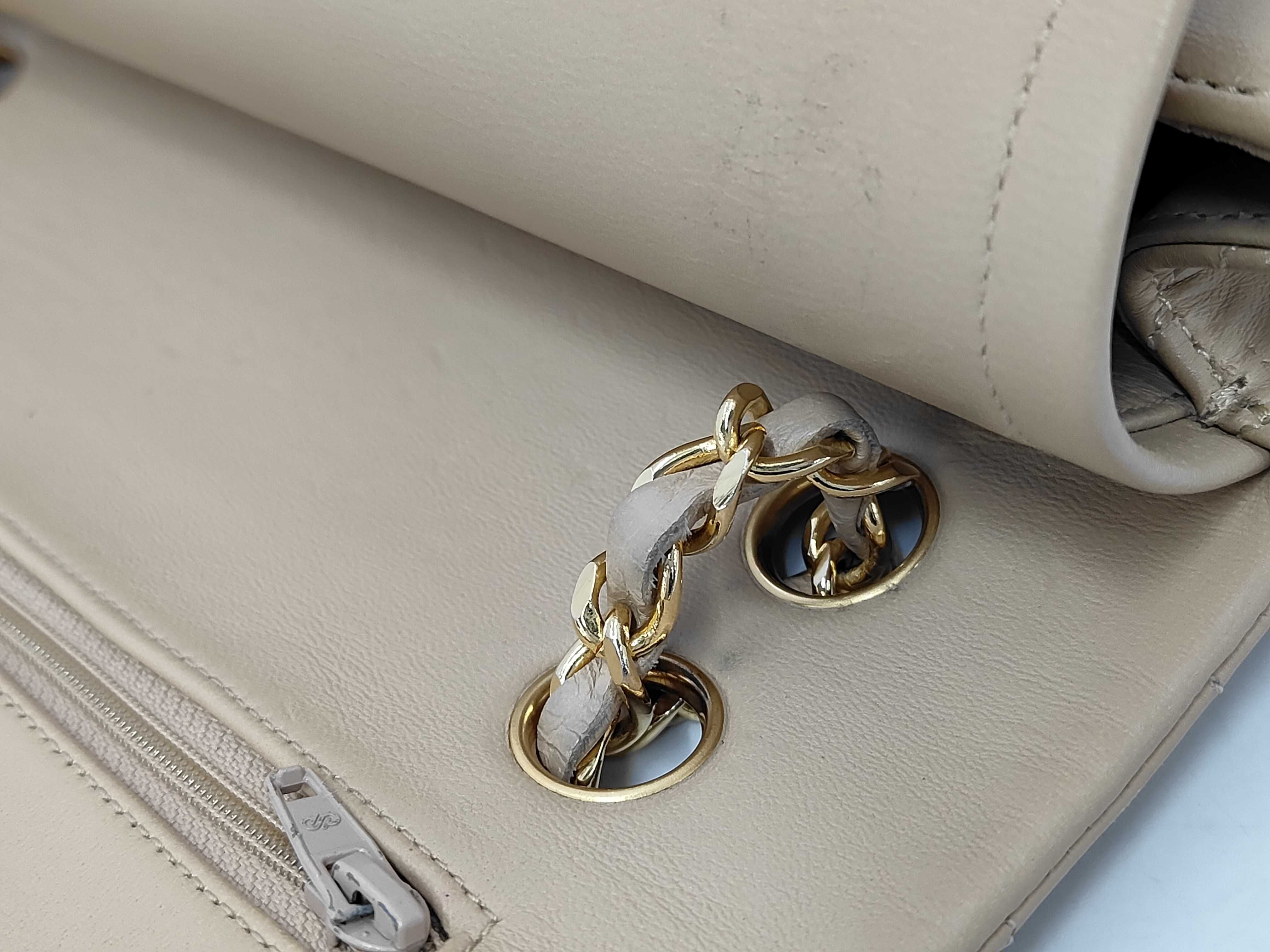 Matelassé Double Flap Shoulder Bag, Beige — view 5