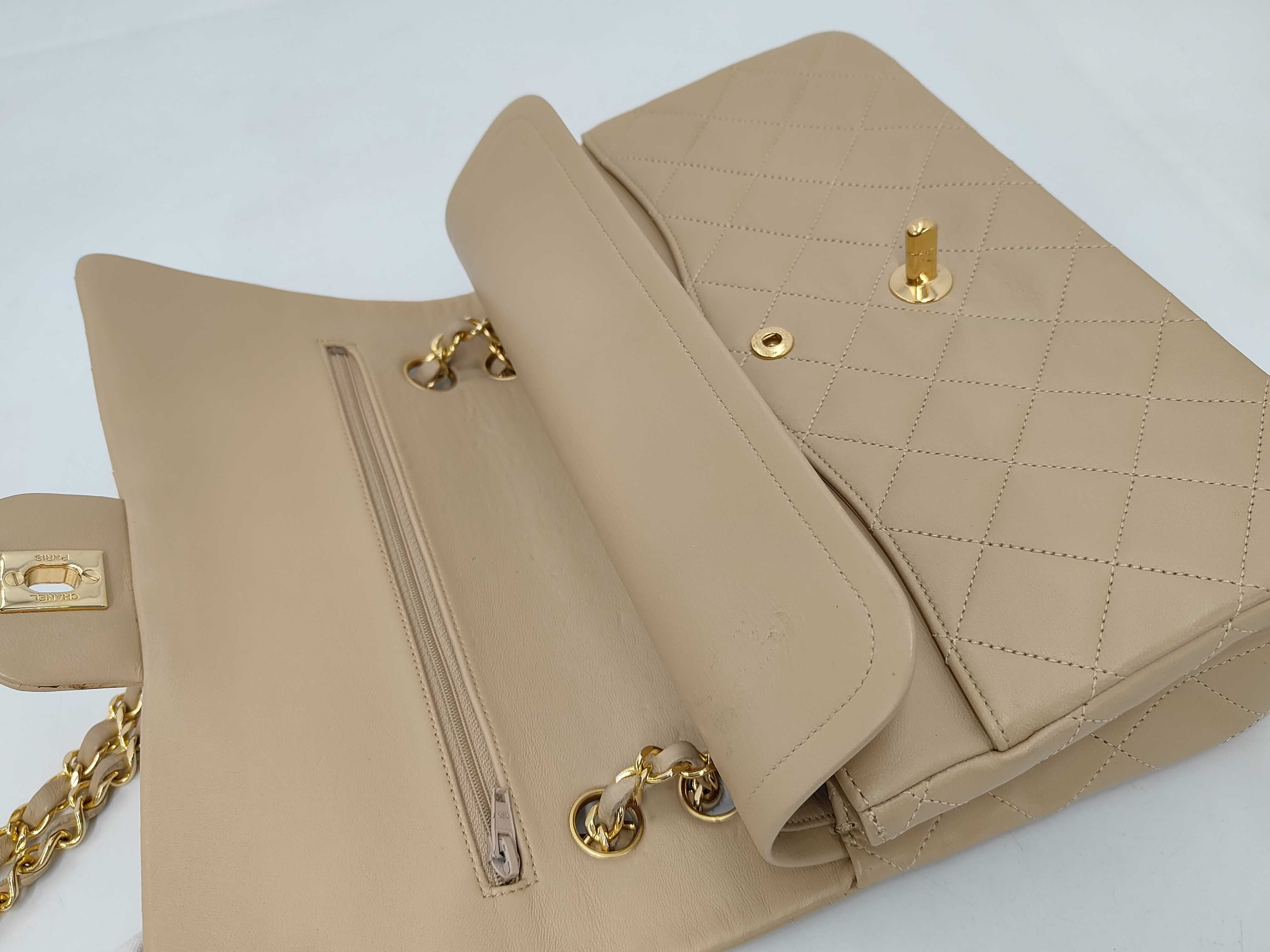 Matelassé Double Flap Shoulder Bag, Beige — view 6