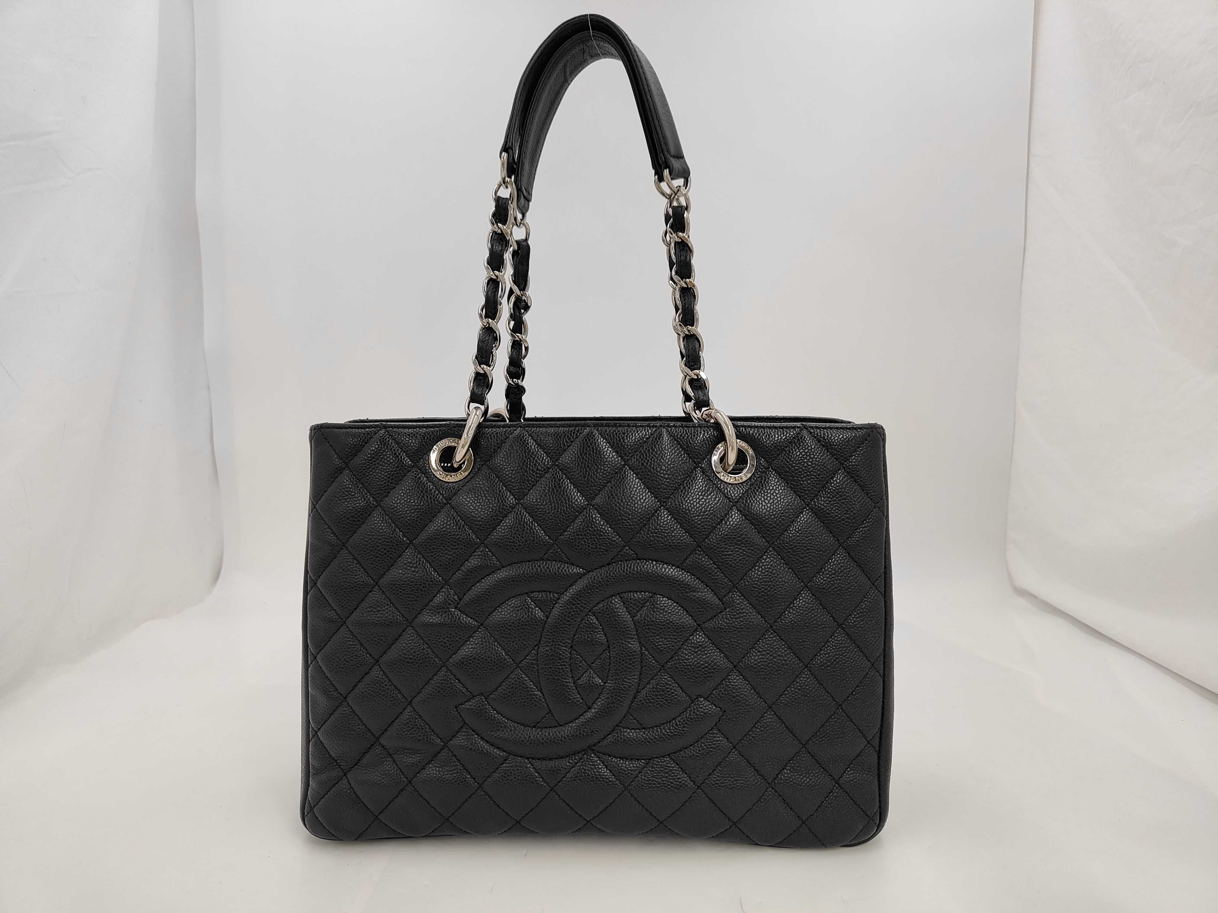 GST Tote Bag, Caviar Leather, Black & Silver, Coco Mark Shoulder Bag