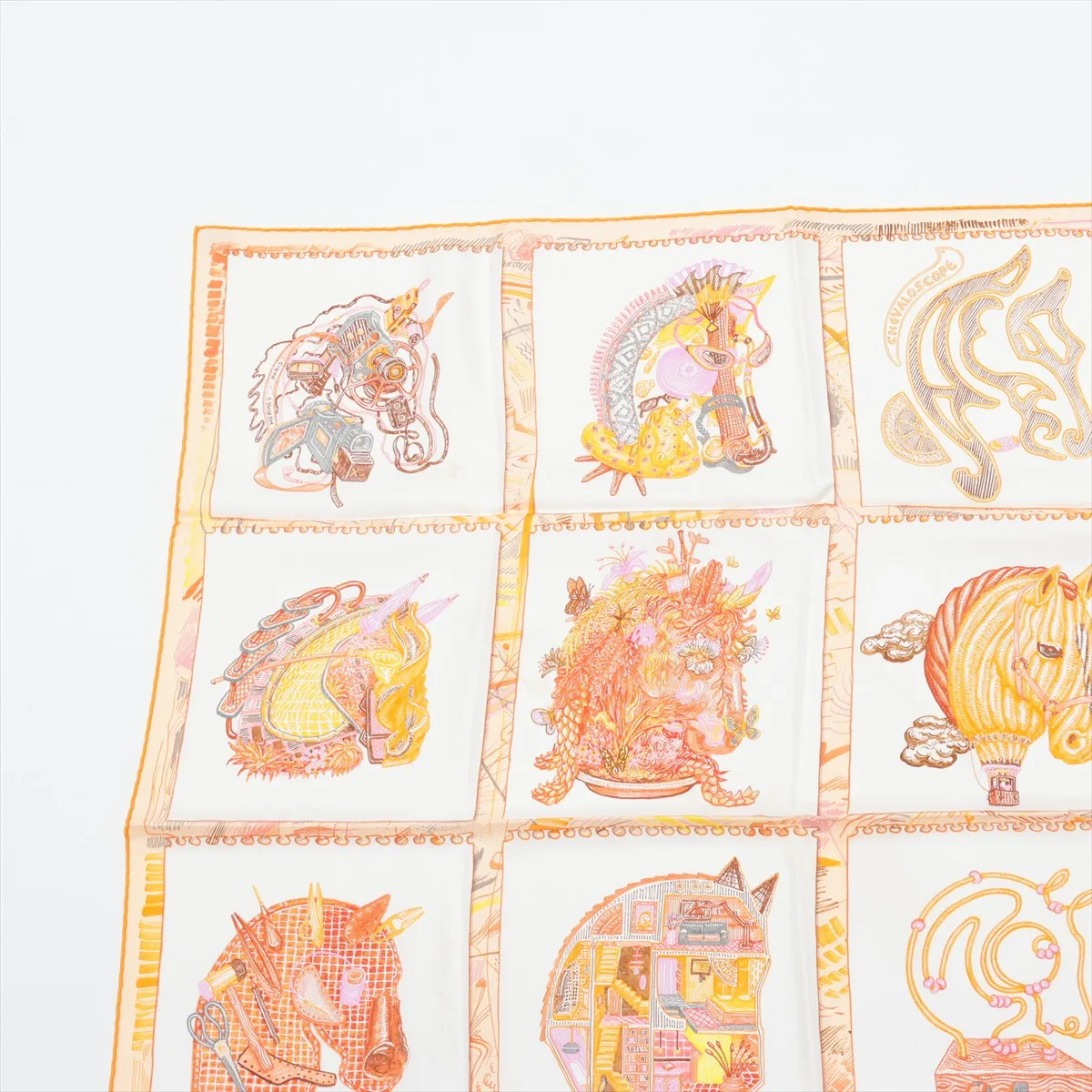Carre 90 Chevaloscope Neon scarf, silk, orange, with some wear, — view 2