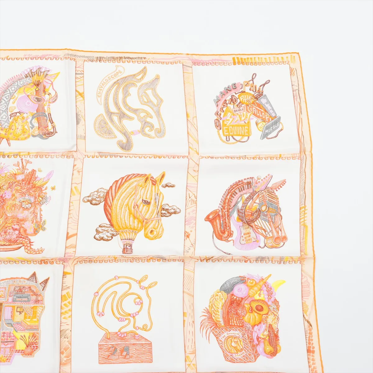 Carre 90 Chevaloscope Neon scarf, silk, orange, with some wear, — view 3