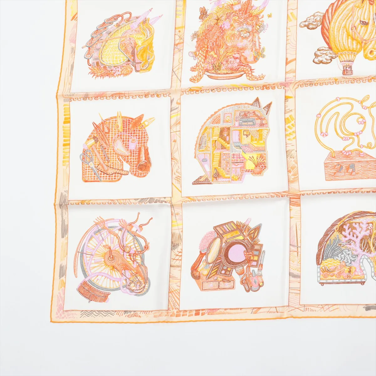 Carre 90 Chevaloscope Neon scarf, silk, orange, with some wear, — view 5