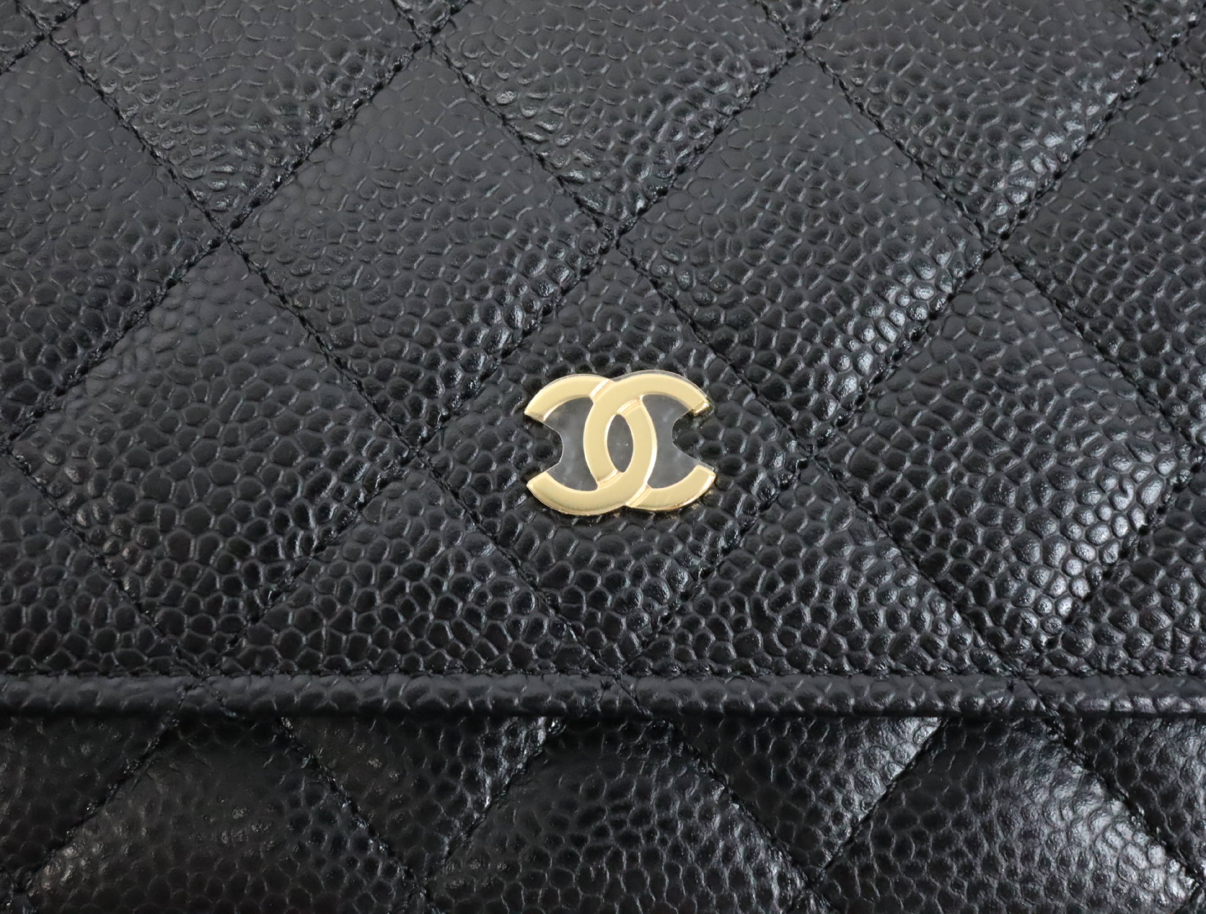 Chanel Matelassé Caviar Skin Chain Wallet Black Gold Hardware Random Plate AP0250 Shoulder Bag — view 11