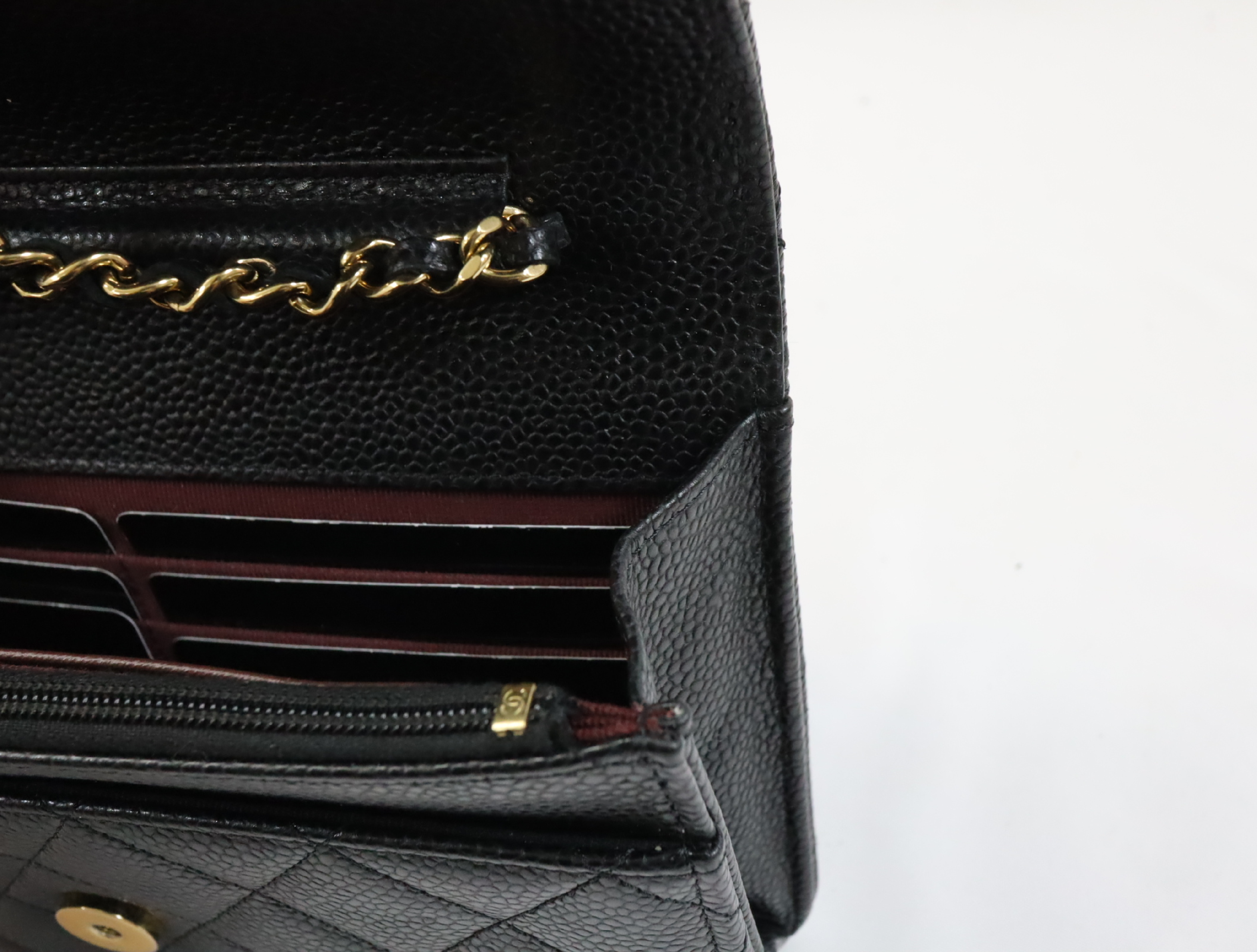 Chanel Matelassé Caviar Skin Chain Wallet Black Gold Hardware Random Plate AP0250 Shoulder Bag — view 13