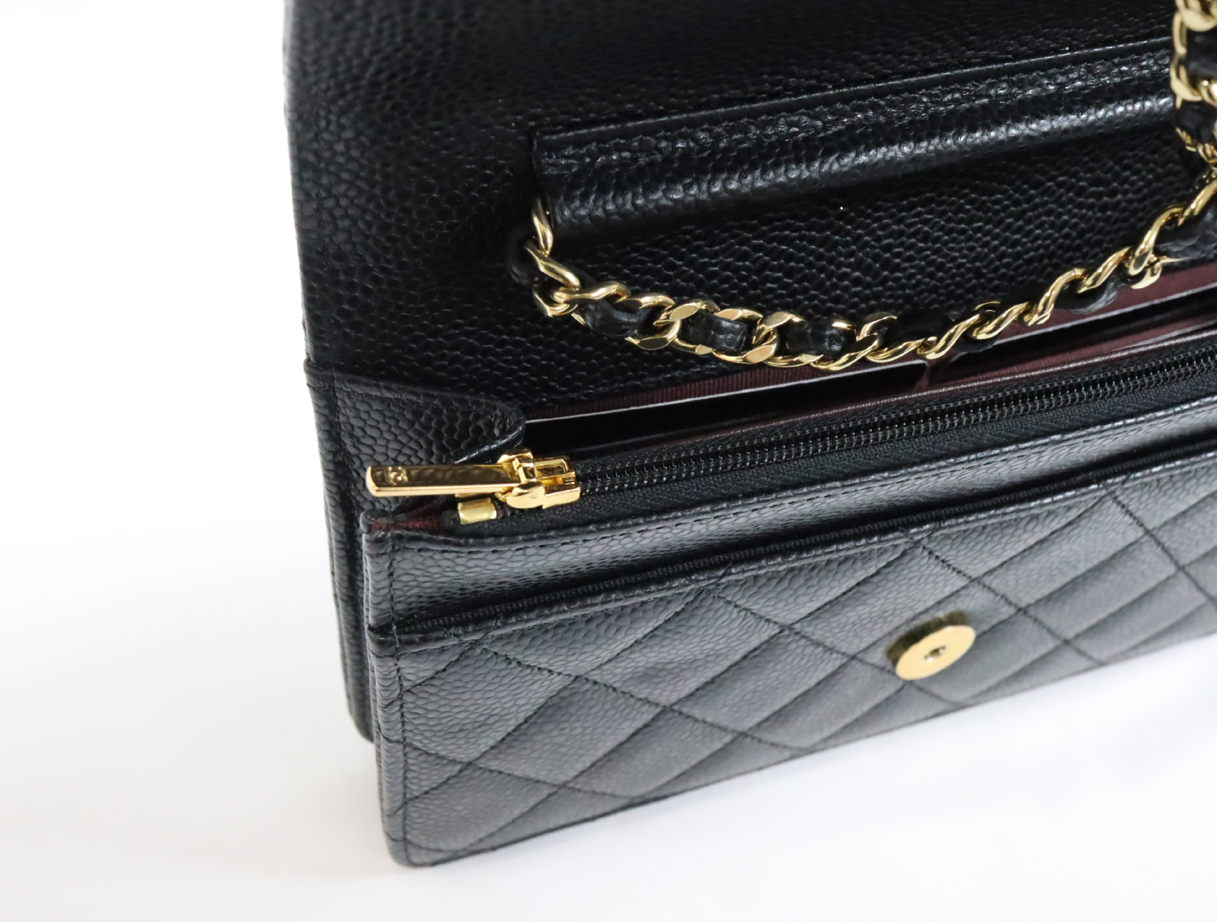 Chanel Matelassé Caviar Skin Chain Wallet Black Gold Hardware Random Plate AP0250 Shoulder Bag — view 14