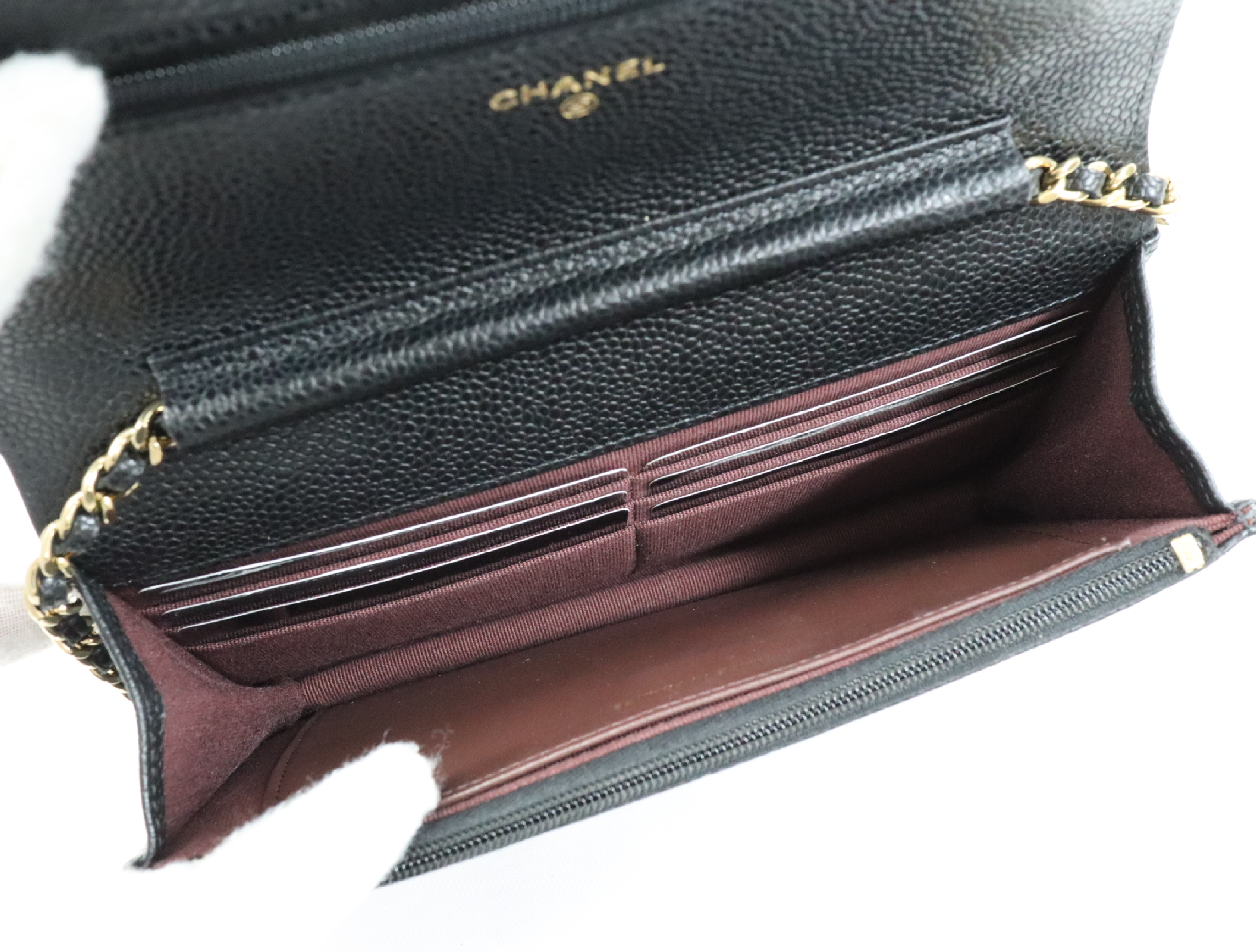 Chanel Matelassé Caviar Skin Chain Wallet Black Gold Hardware Random Plate AP0250 Shoulder Bag — view 15