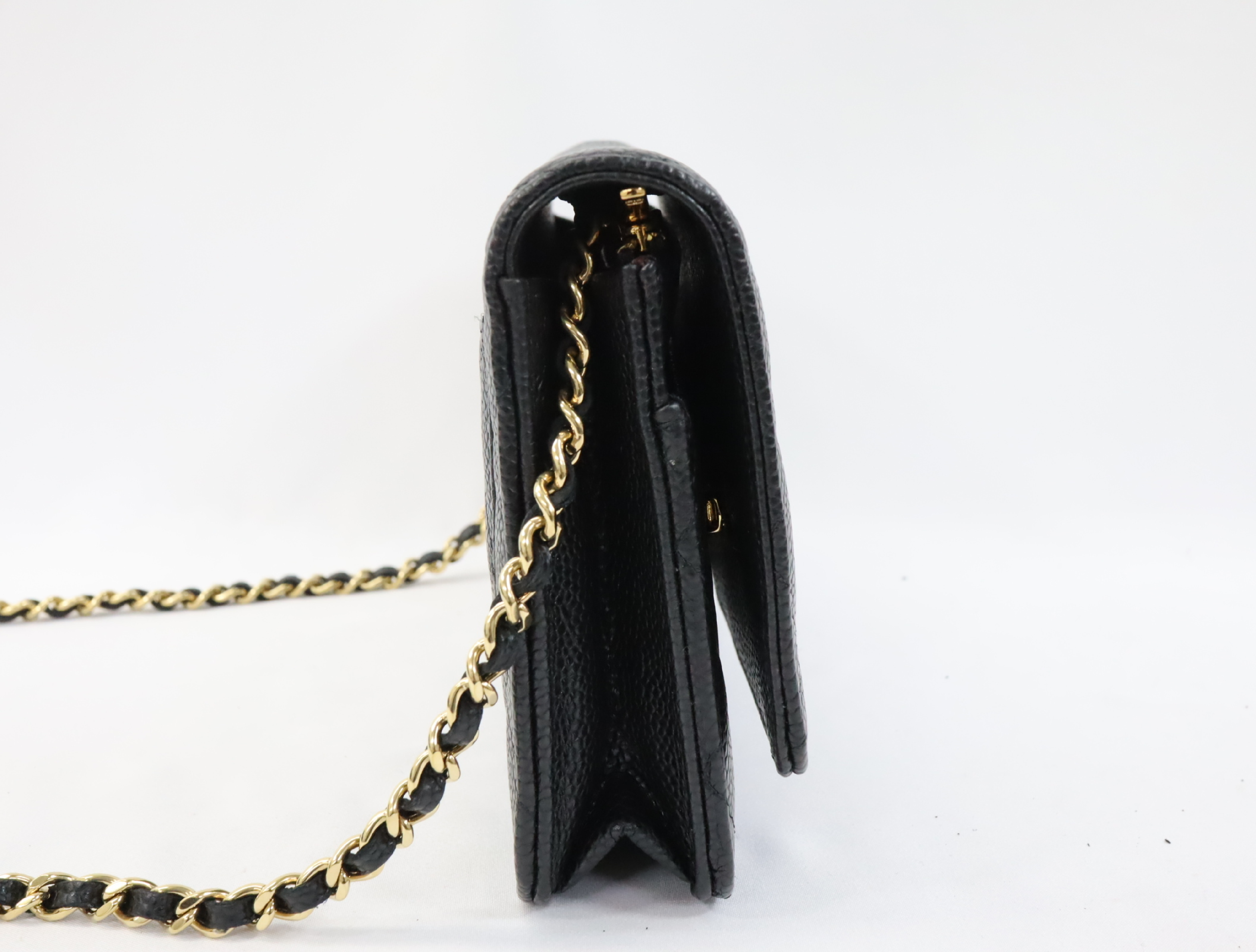 Chanel Matelassé Caviar Skin Chain Wallet Black Gold Hardware Random Plate AP0250 Shoulder Bag — view 4