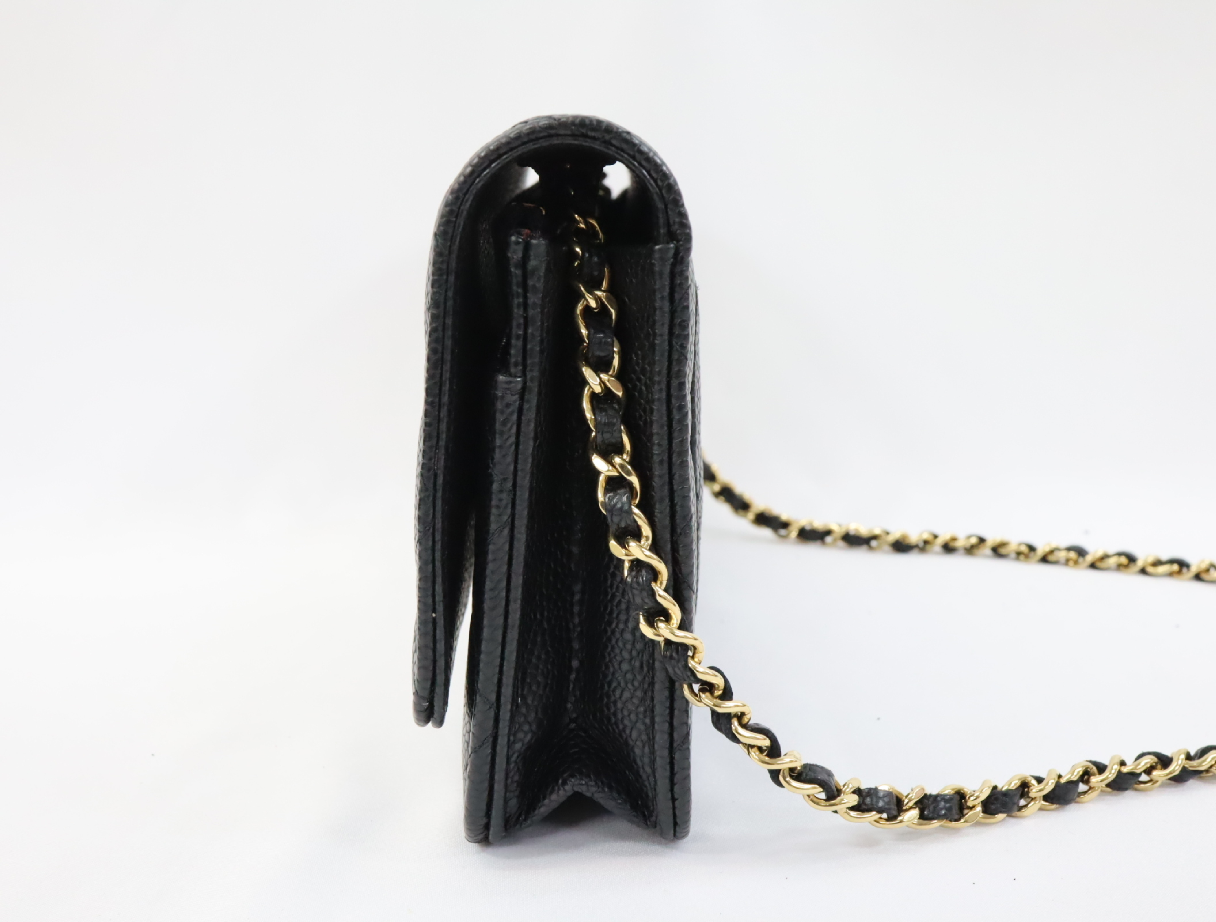 Chanel Matelassé Caviar Skin Chain Wallet Black Gold Hardware Random Plate AP0250 Shoulder Bag — view 5