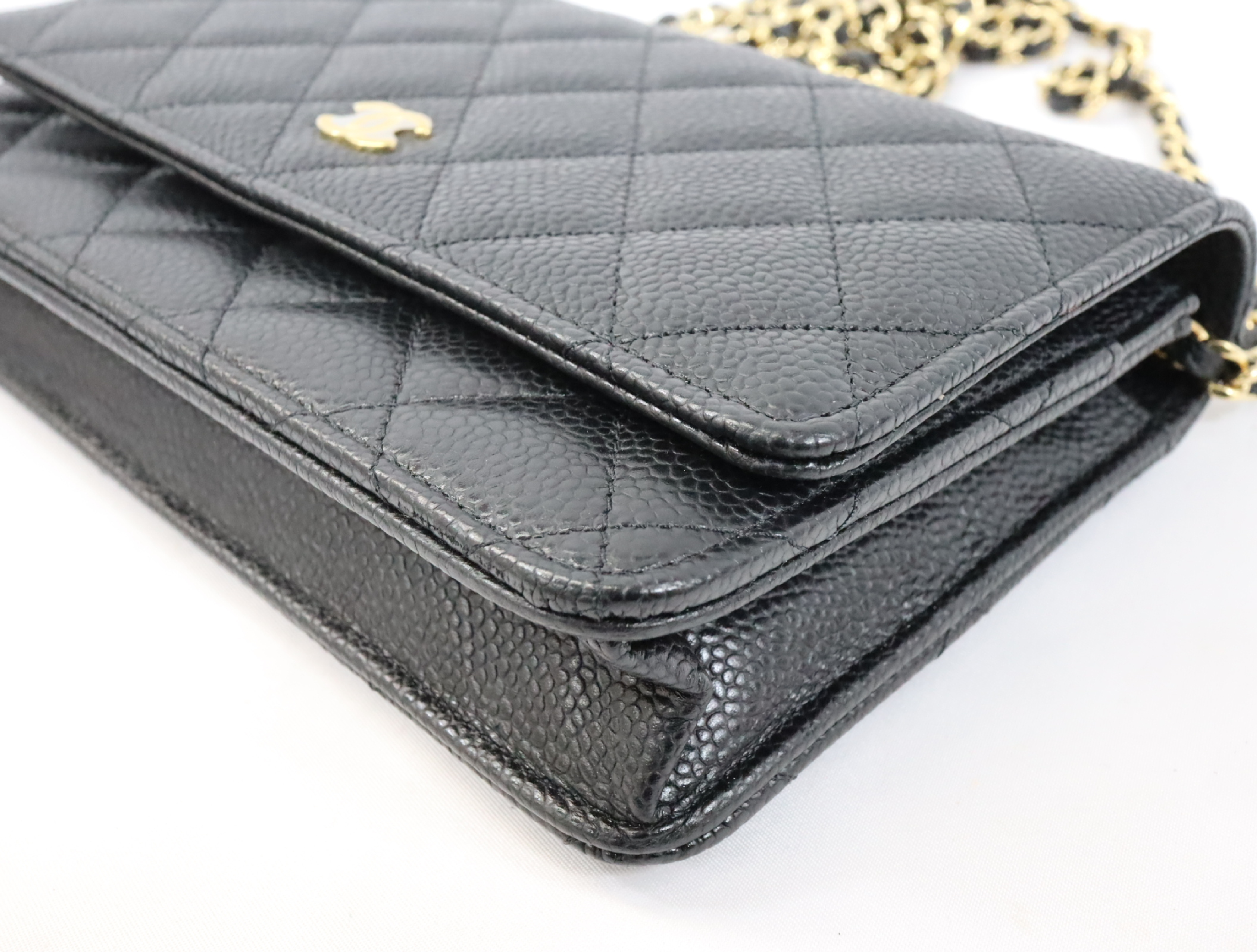 Chanel Matelassé Caviar Skin Chain Wallet Black Gold Hardware Random Plate AP0250 Shoulder Bag — view 7