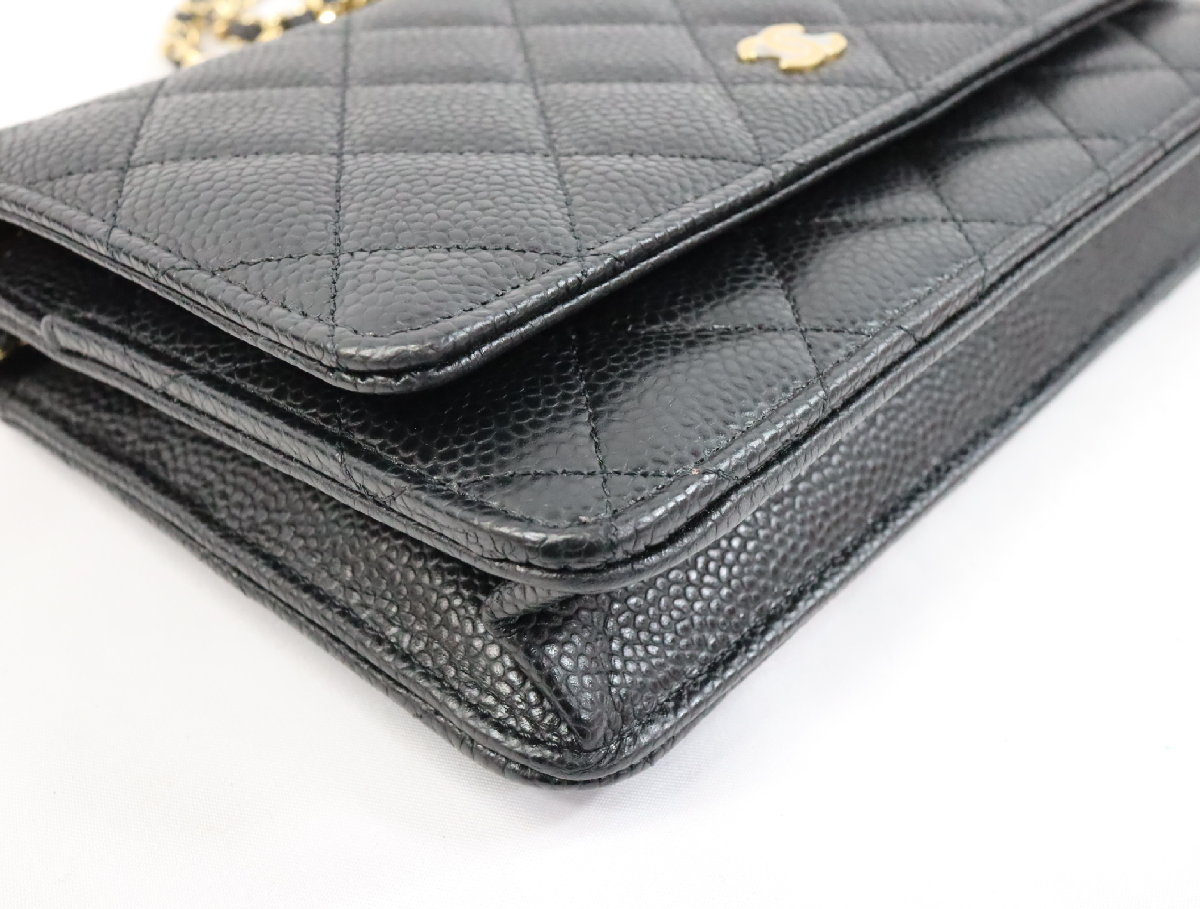 Chanel Matelassé Caviar Skin Chain Wallet Black Gold Hardware Random Plate AP0250 Shoulder Bag — view 8