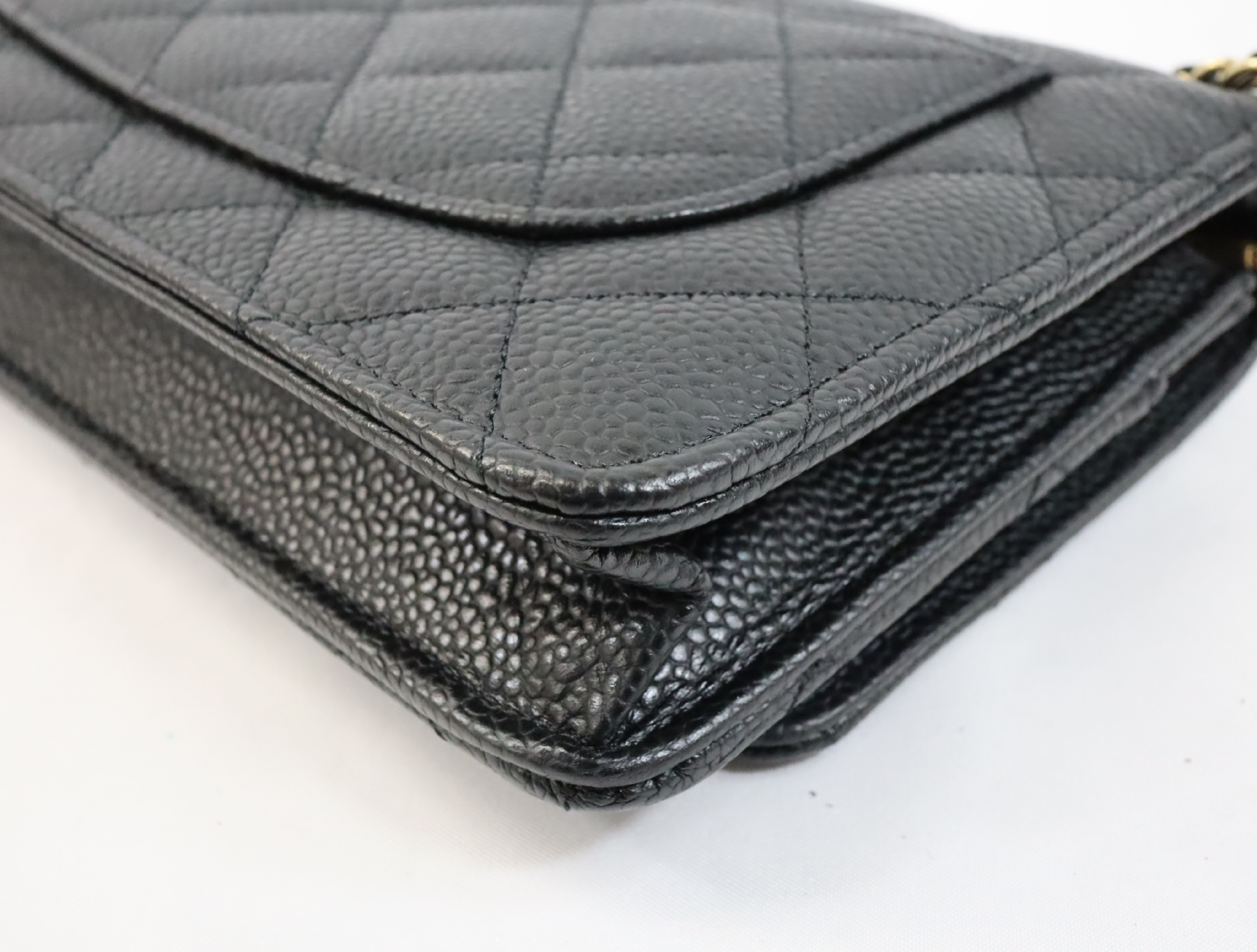 Chanel Matelassé Caviar Skin Chain Wallet Black Gold Hardware Random Plate AP0250 Shoulder Bag — view 9