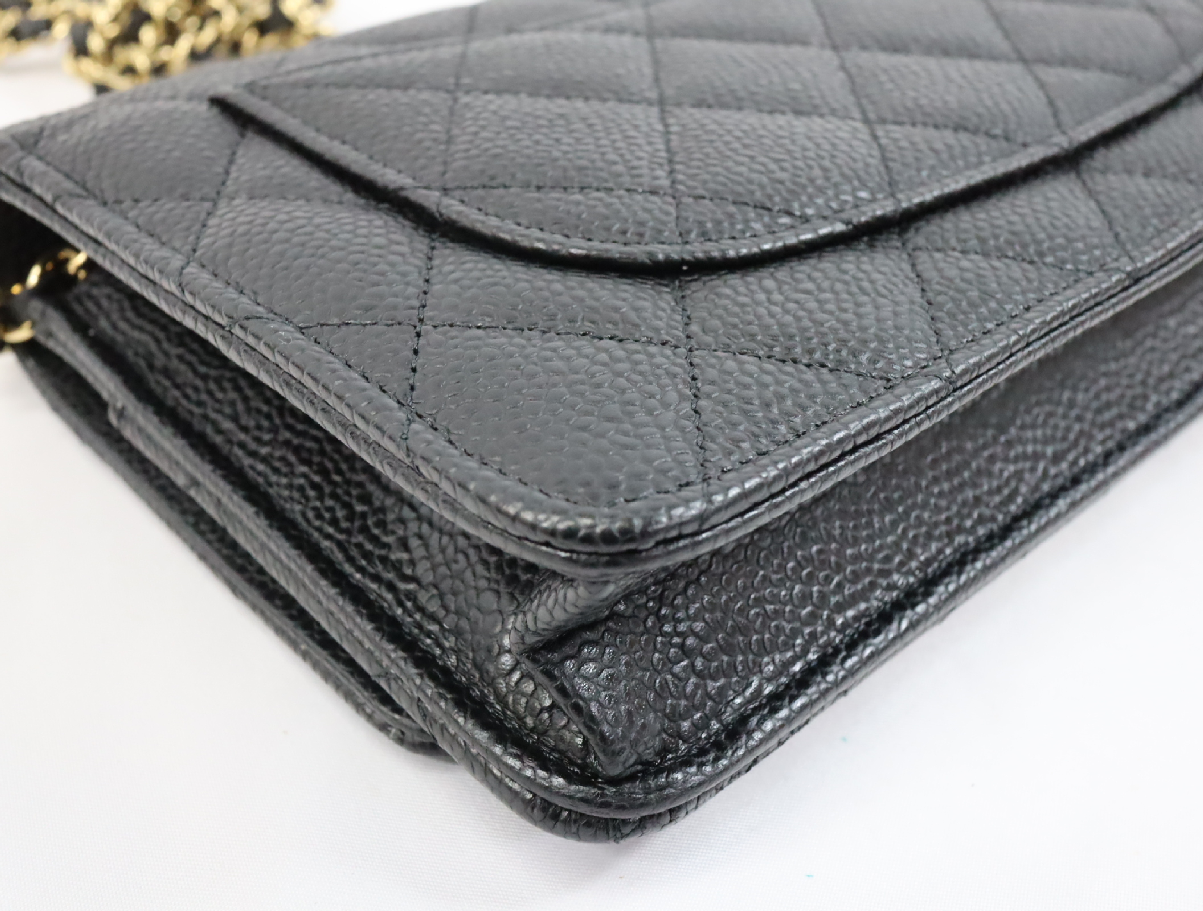 Chanel Matelassé Caviar Skin Chain Wallet Black Gold Hardware Random Plate AP0250 Shoulder Bag — view 10