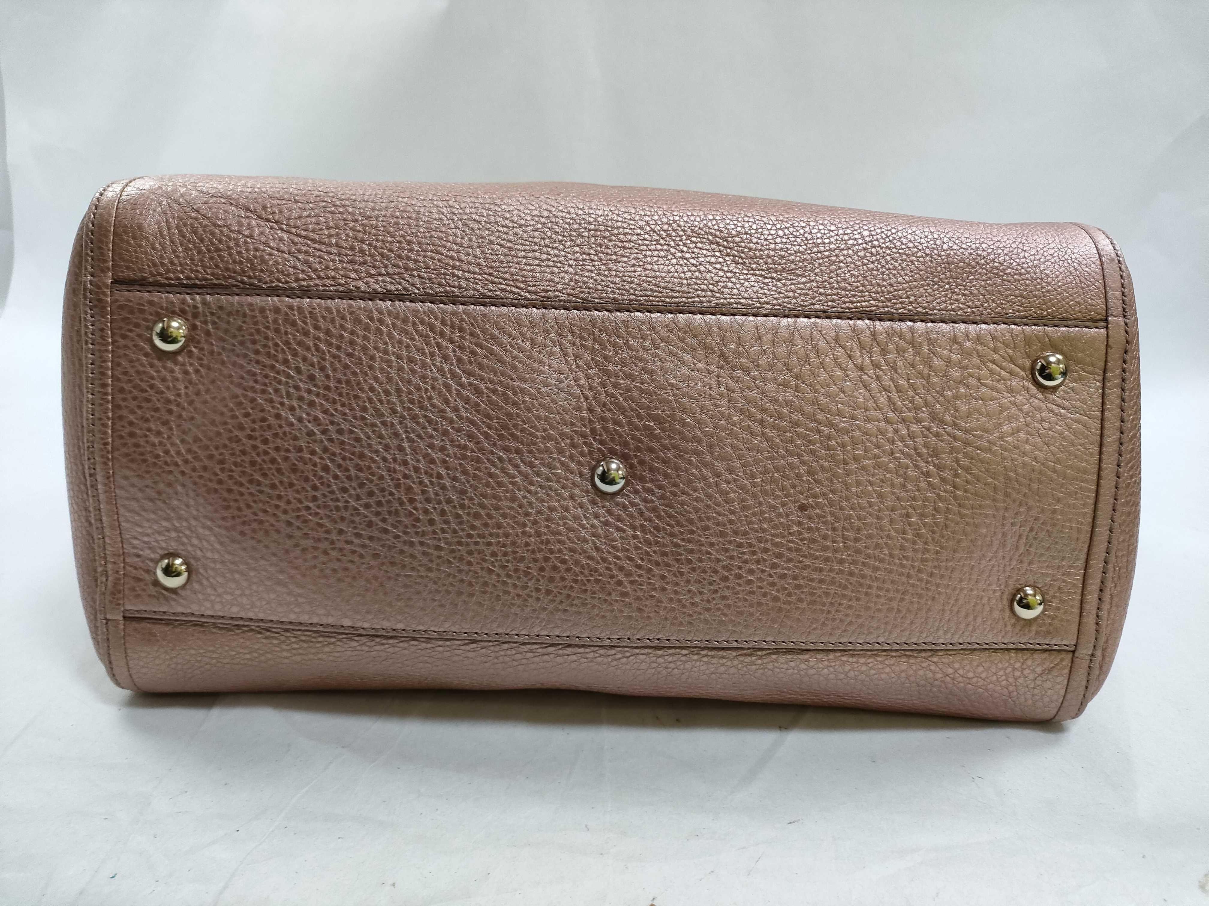 Leather Interlocking Handbag, Pink — view 7