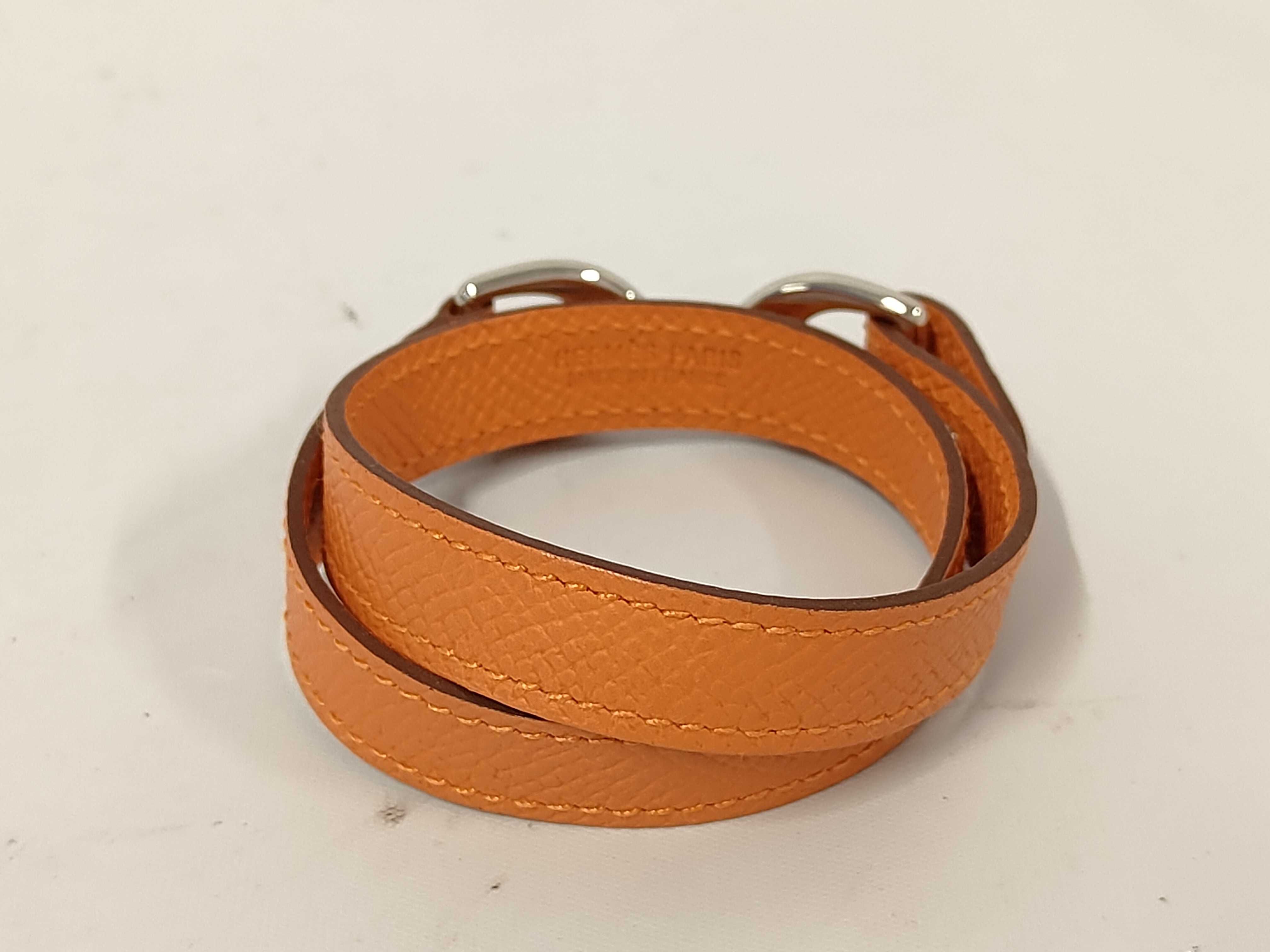 Pavane Double Bracelet, Epsom Leather, Orange, P Stamp, Hermes Bracelet/Bangle — view 2
