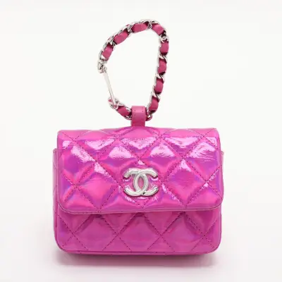 Matelassé Patent Leather Chain Handbag, Pink, Silver Hardware, P43XPXHK, Random Serial Number, Year Gift