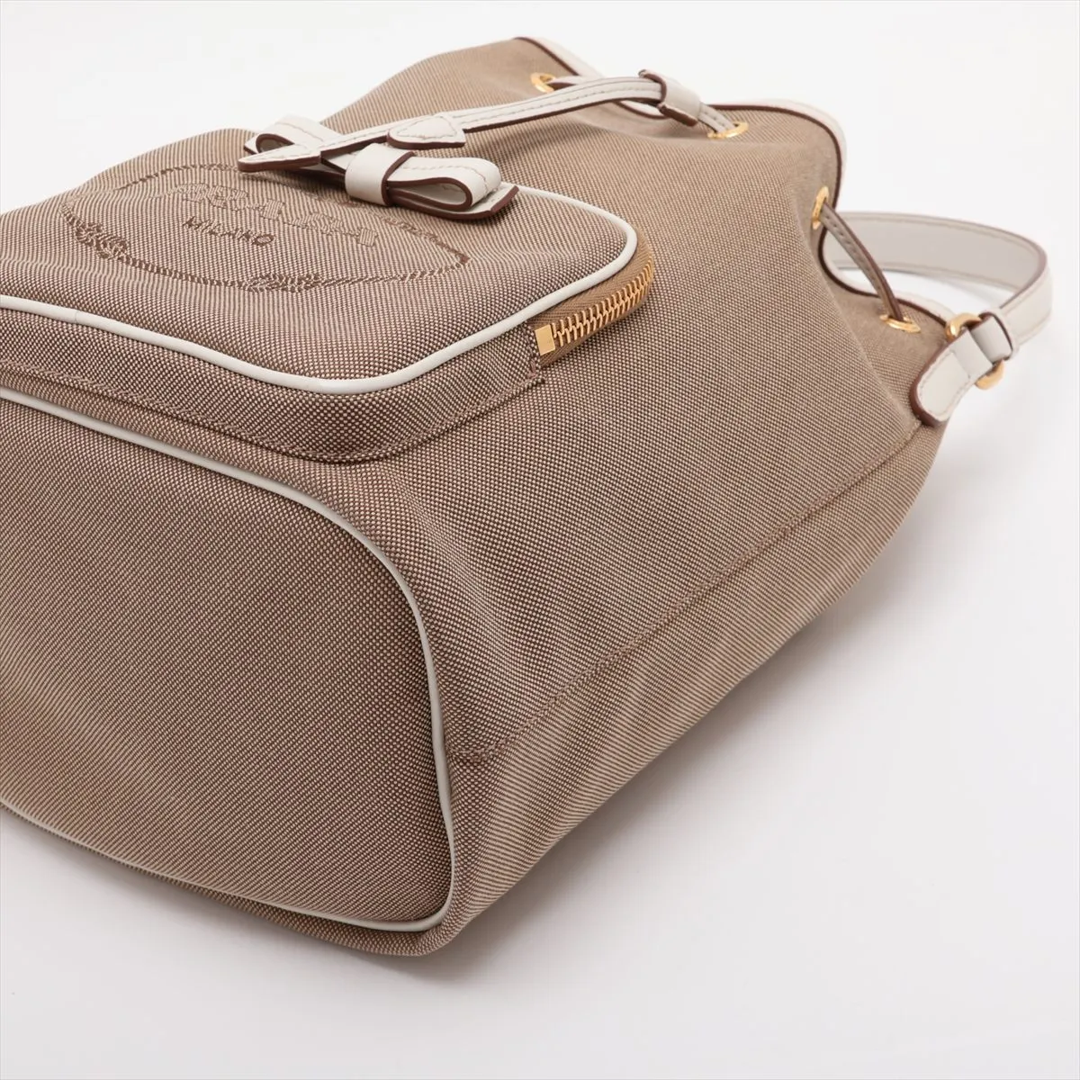Logo Jacquard Canvas x Leather 2-Way Shoulder Bag, Beige x Brown — view 3