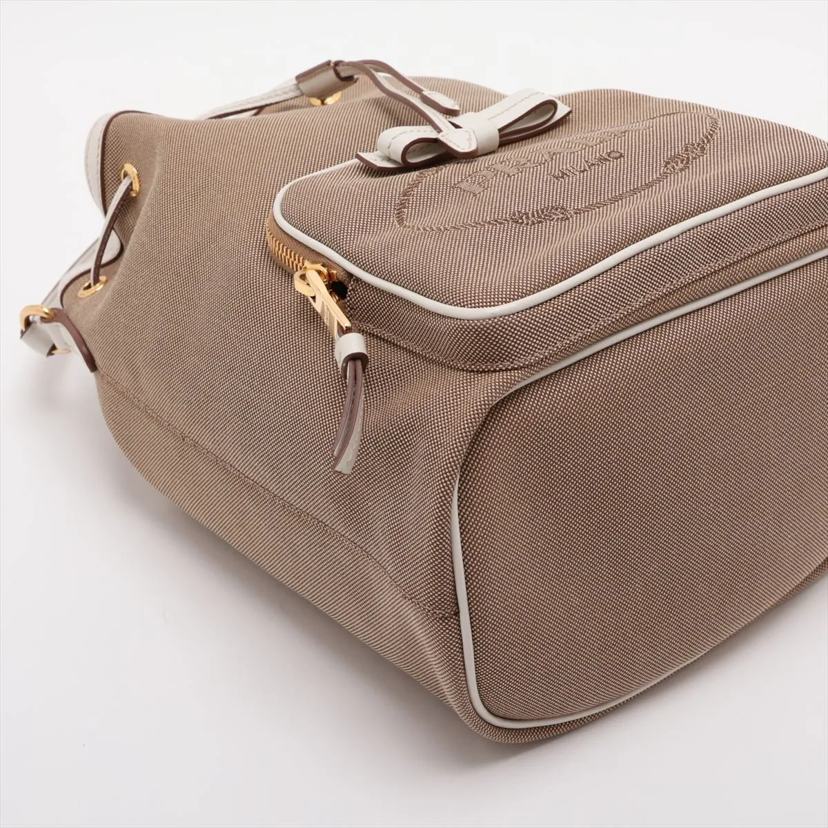 Logo Jacquard Canvas x Leather 2-Way Shoulder Bag, Beige x Brown — view 4