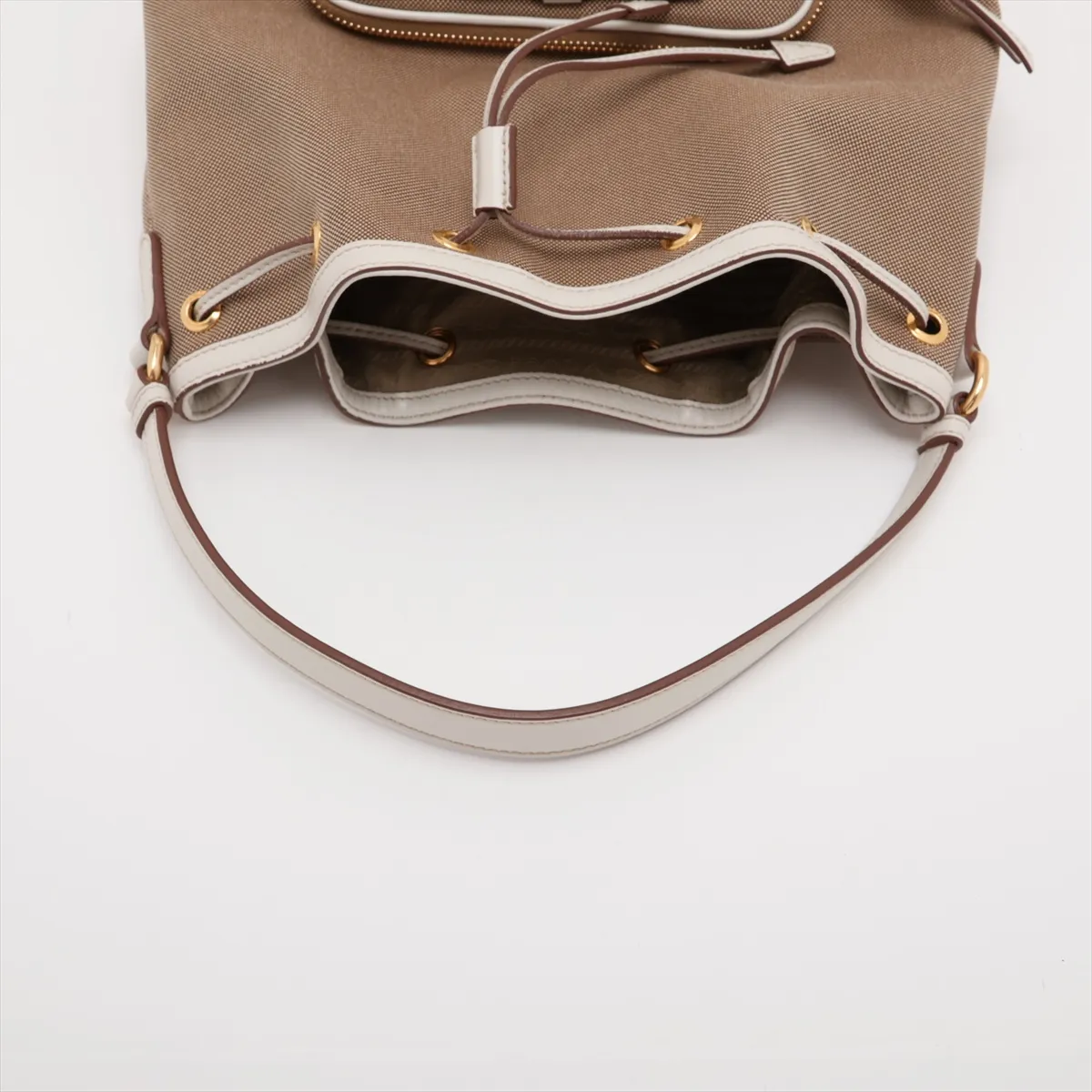 Logo Jacquard Canvas x Leather 2-Way Shoulder Bag, Beige x Brown — view 5