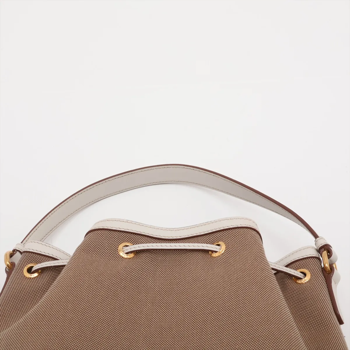 Logo Jacquard Canvas x Leather 2-Way Shoulder Bag, Beige x Brown — view 6