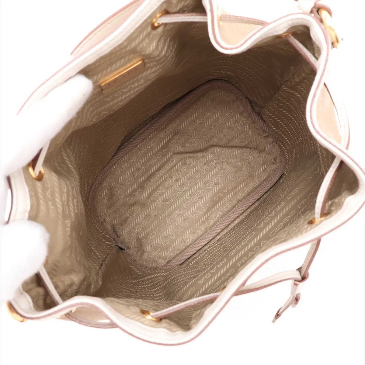 Logo Jacquard Canvas x Leather 2-Way Shoulder Bag, Beige x Brown — view 8