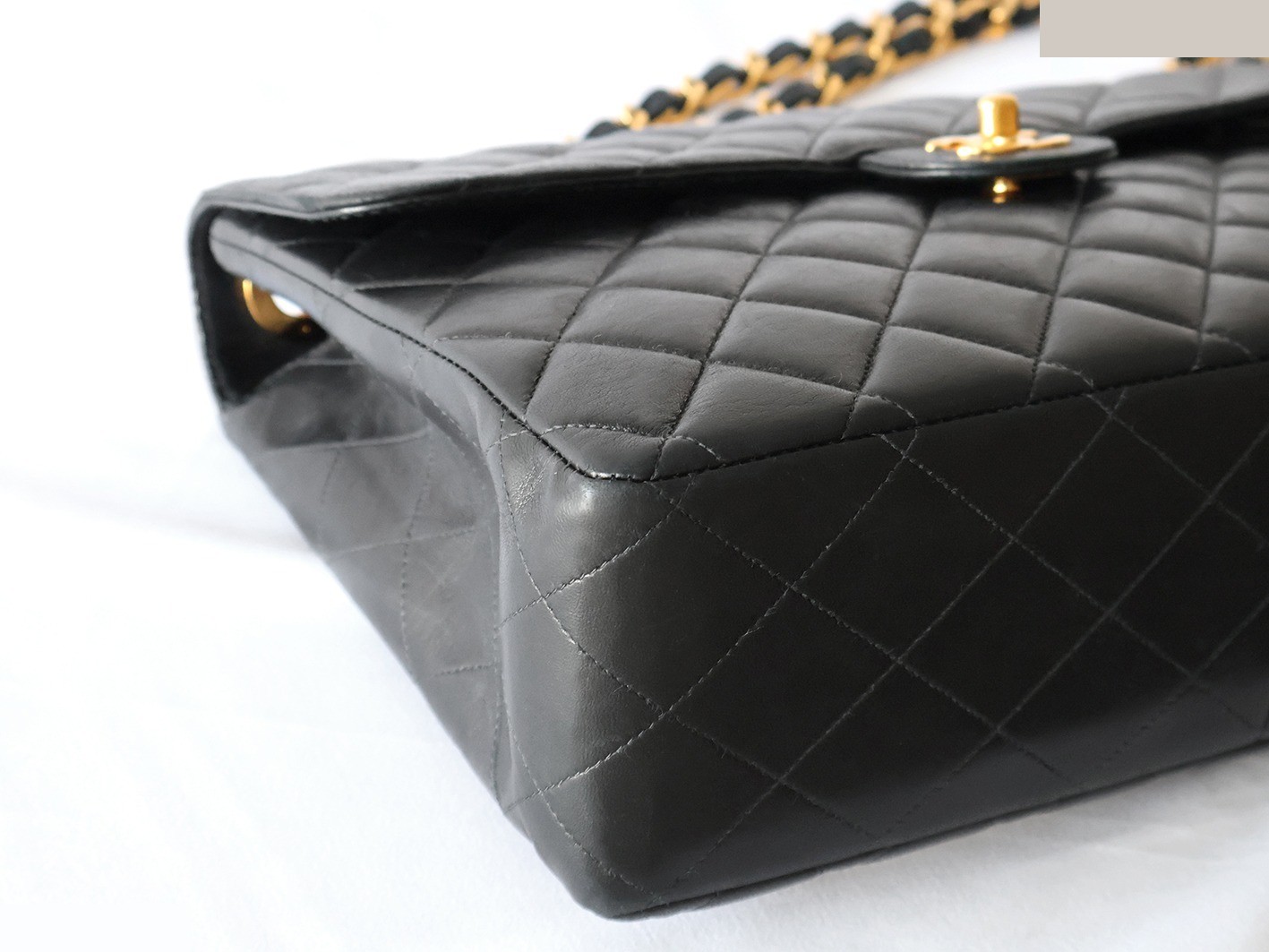 Large Matelassé Lambskin Double Chain Shoulder Bag, Black — view 3