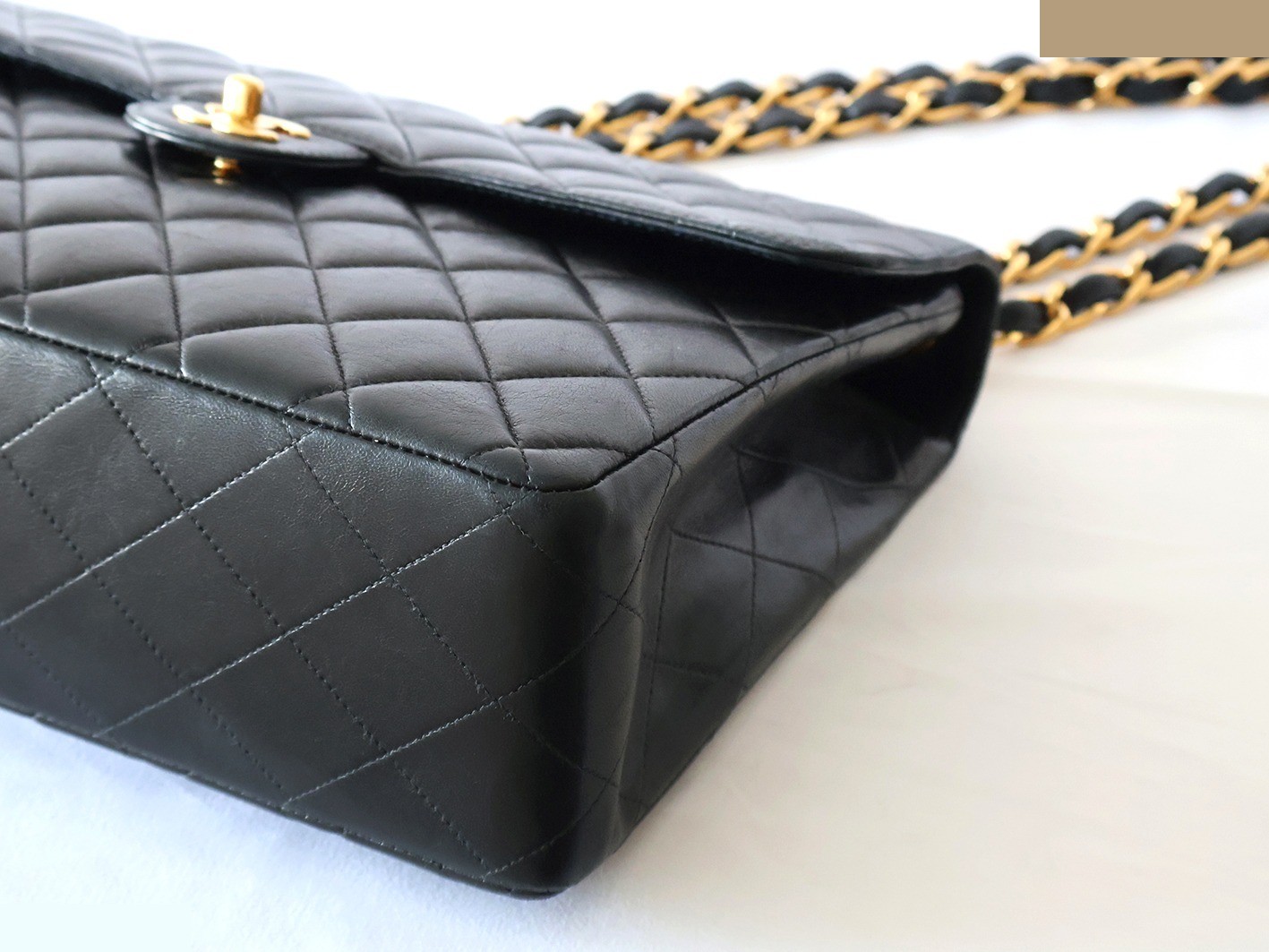 Large Matelassé Lambskin Double Chain Shoulder Bag, Black — view 4