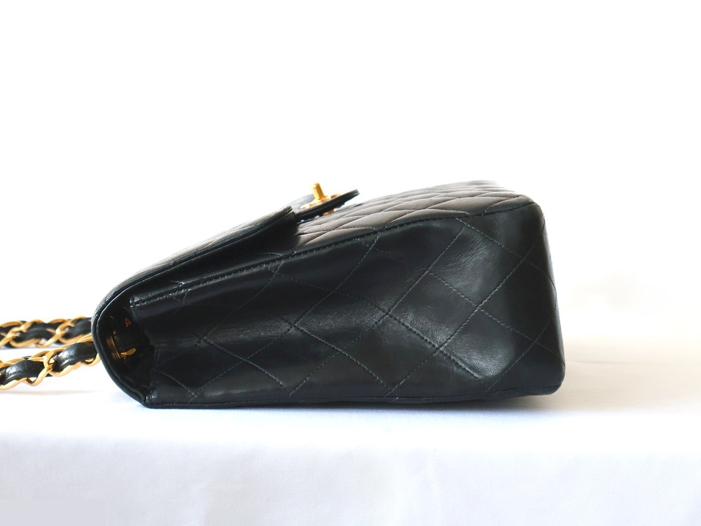 Large Matelassé Lambskin Double Chain Shoulder Bag, Black — view 6