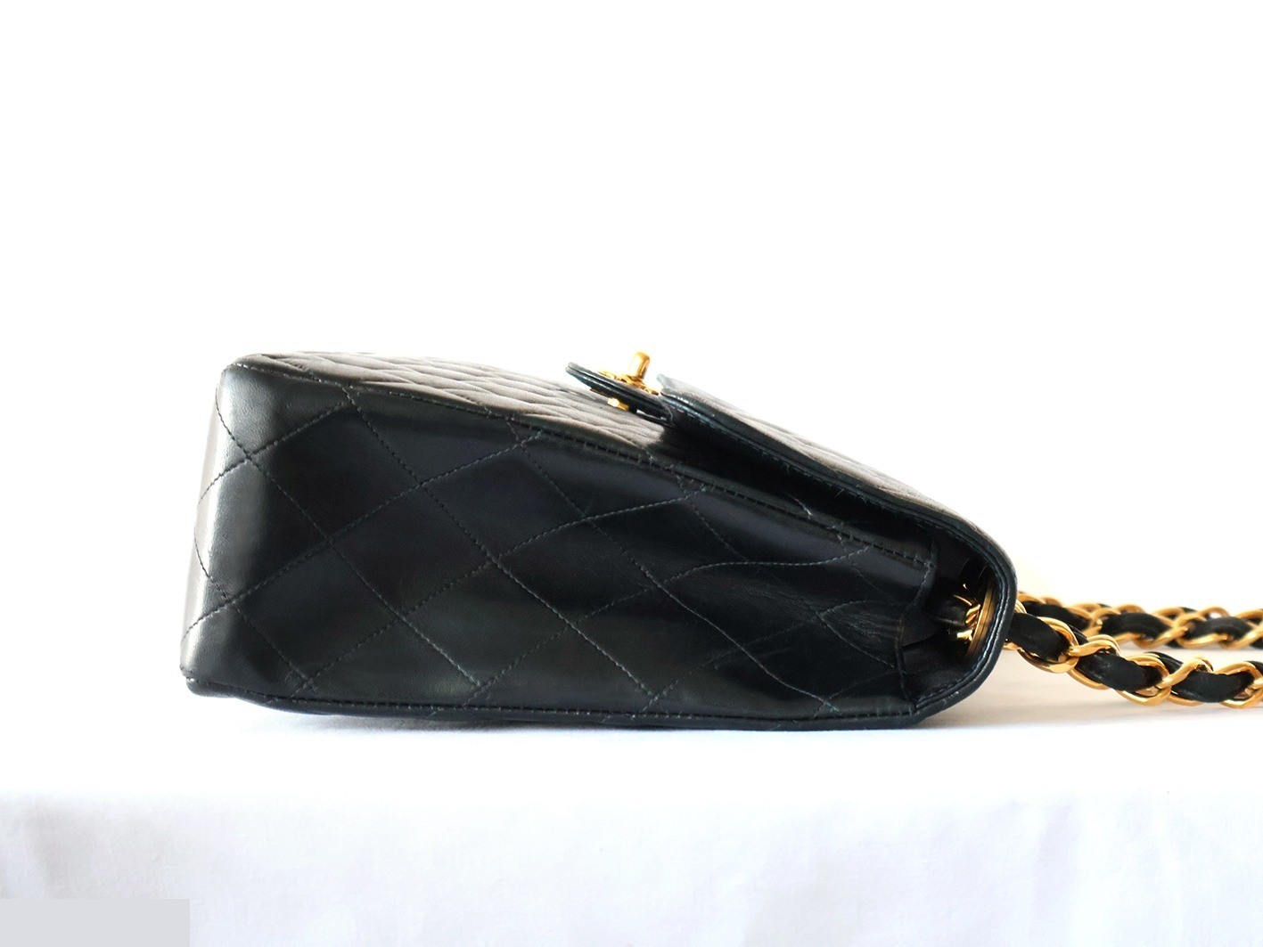 Large Matelassé Lambskin Double Chain Shoulder Bag, Black — view 7