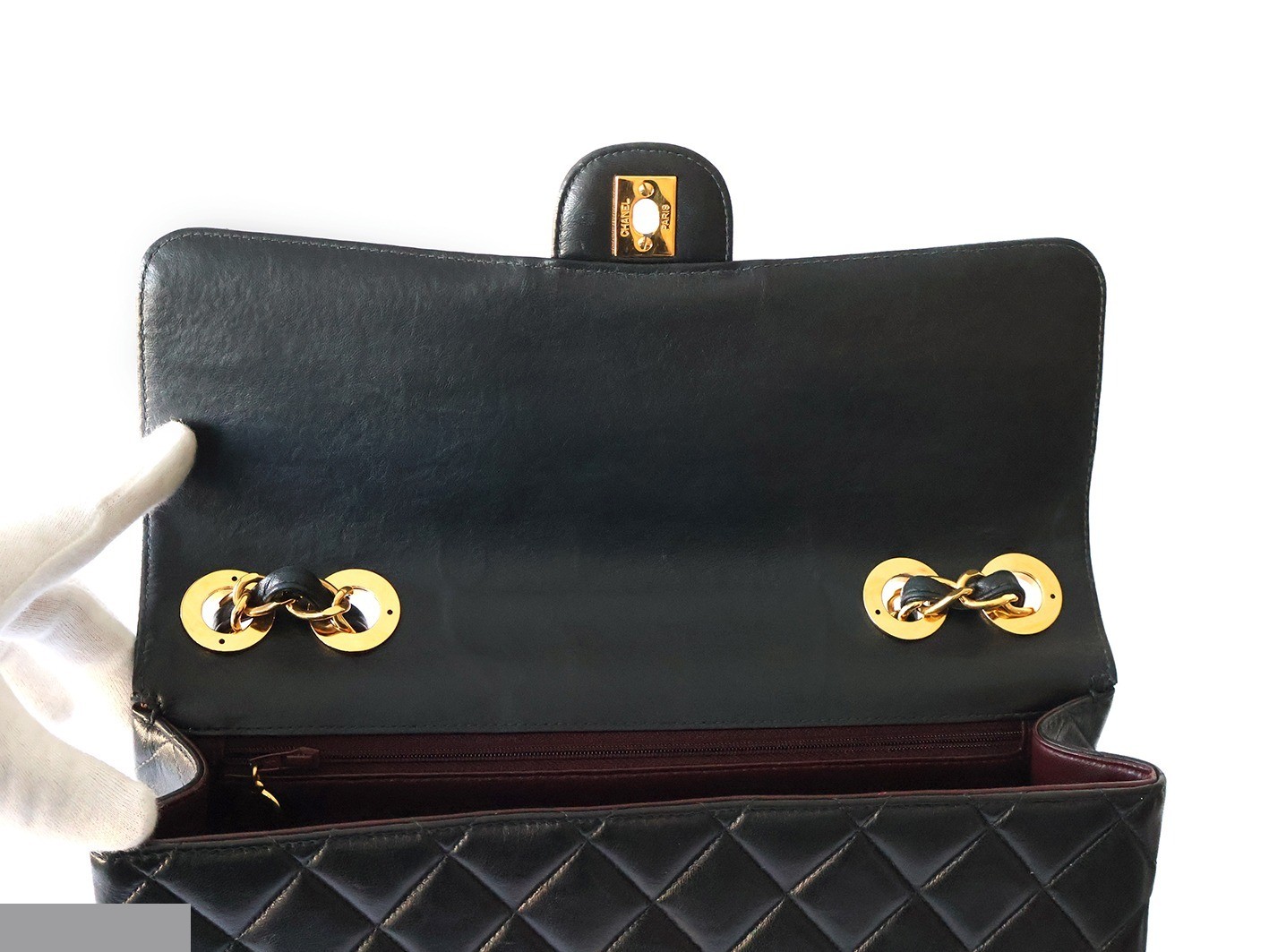 Large Matelassé Lambskin Double Chain Shoulder Bag, Black — view 10