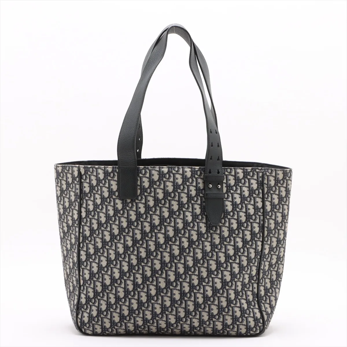 Oblique Saddle Canvas x Leather Tote Bag Navy — view 2
