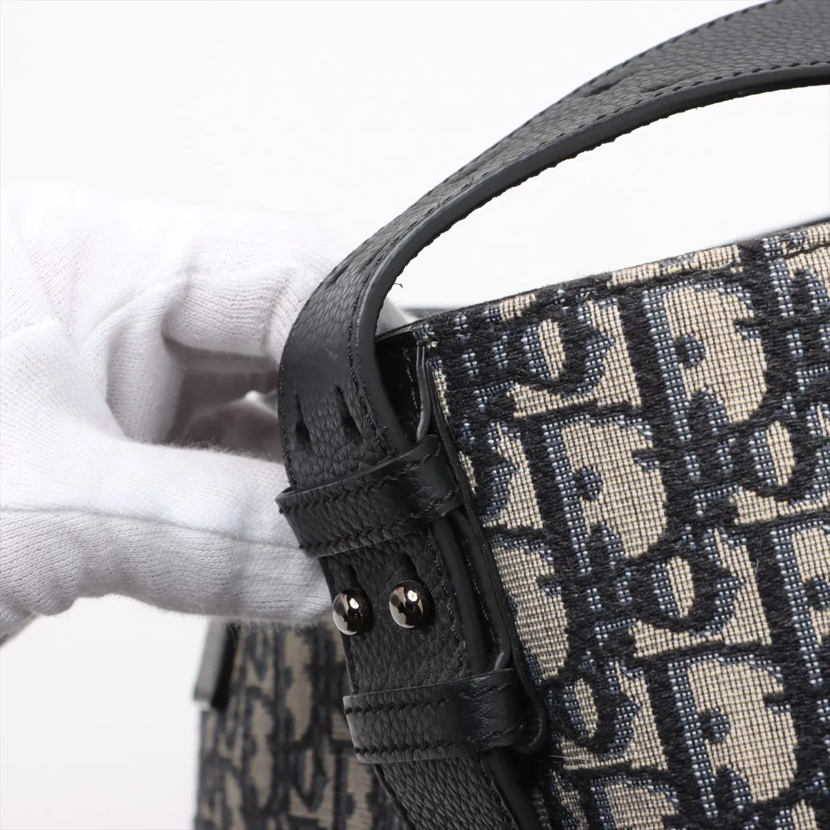 Oblique Saddle Canvas x Leather Tote Bag Navy — view 11