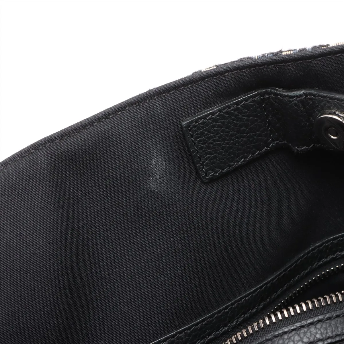 Oblique Saddle Canvas x Leather Tote Bag Navy — view 12