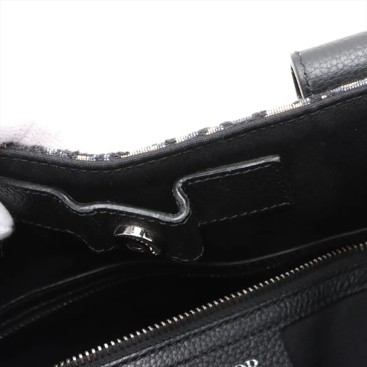 Oblique Saddle Canvas x Leather Tote Bag Navy — view 13