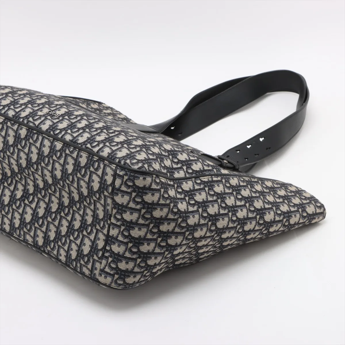 Oblique Saddle Canvas x Leather Tote Bag Navy — view 3