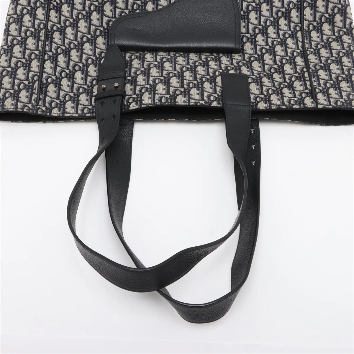 Oblique Saddle Canvas x Leather Tote Bag Navy — view 5