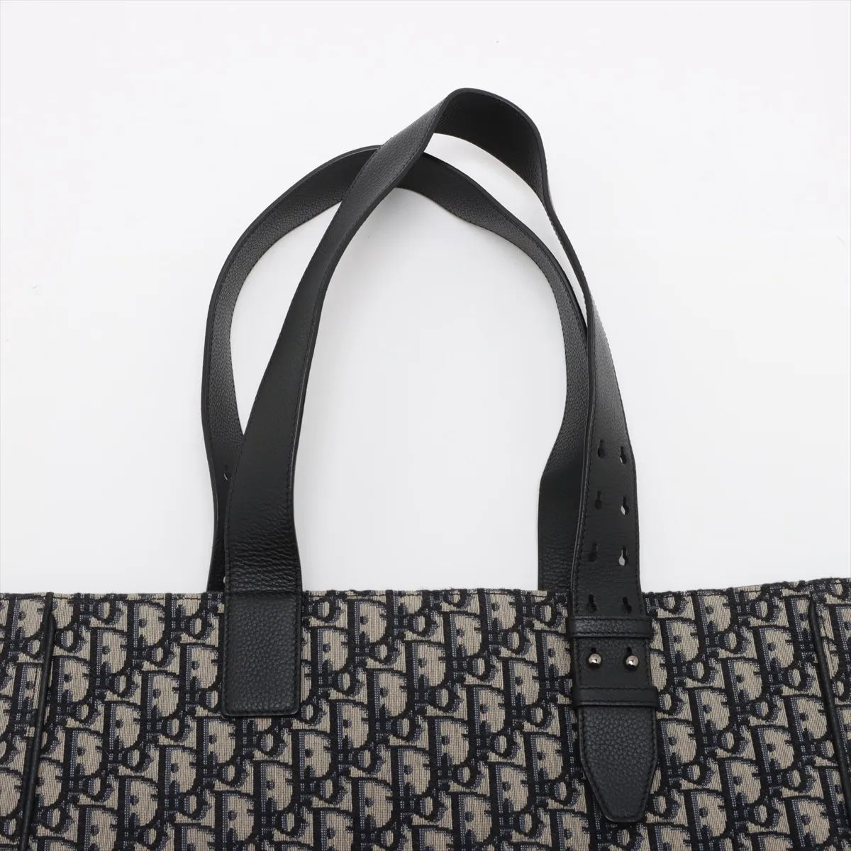 Oblique Saddle Canvas x Leather Tote Bag Navy — view 6