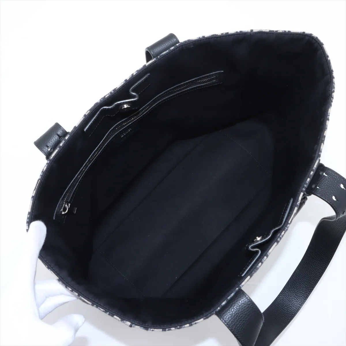 Oblique Saddle Canvas x Leather Tote Bag Navy — view 7