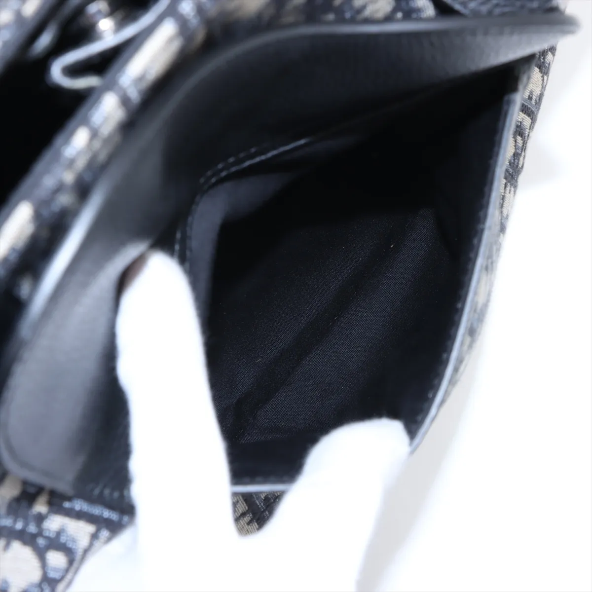Oblique Saddle Canvas x Leather Tote Bag Navy — view 9