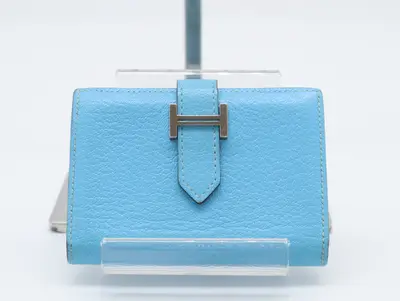 Bearn Mini Wallet, L stamp, Chevre leather, Blue