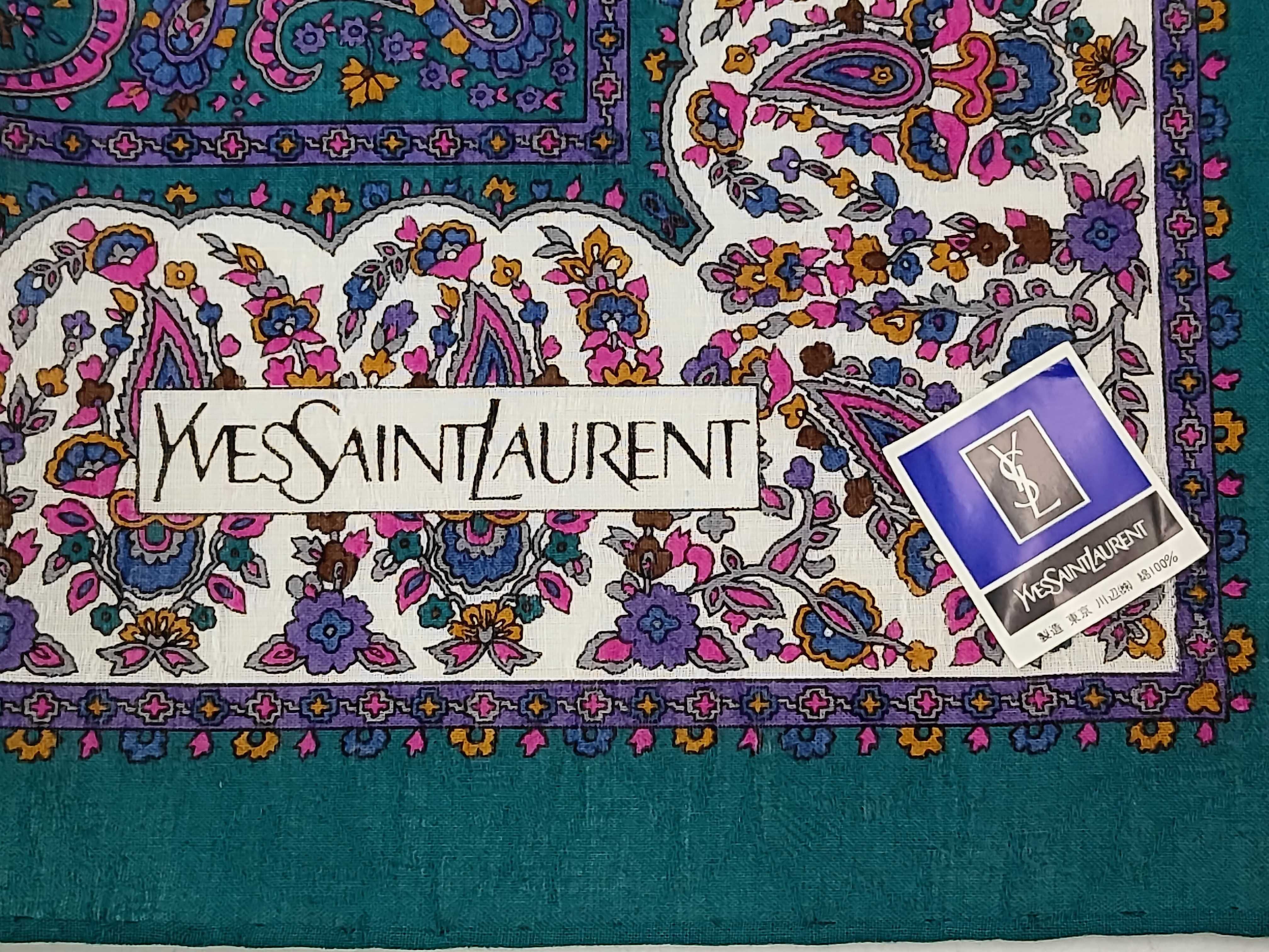handkerchief/scarf with sticker, large size, paisley pattern, emerald green, and other accessories. — view 3